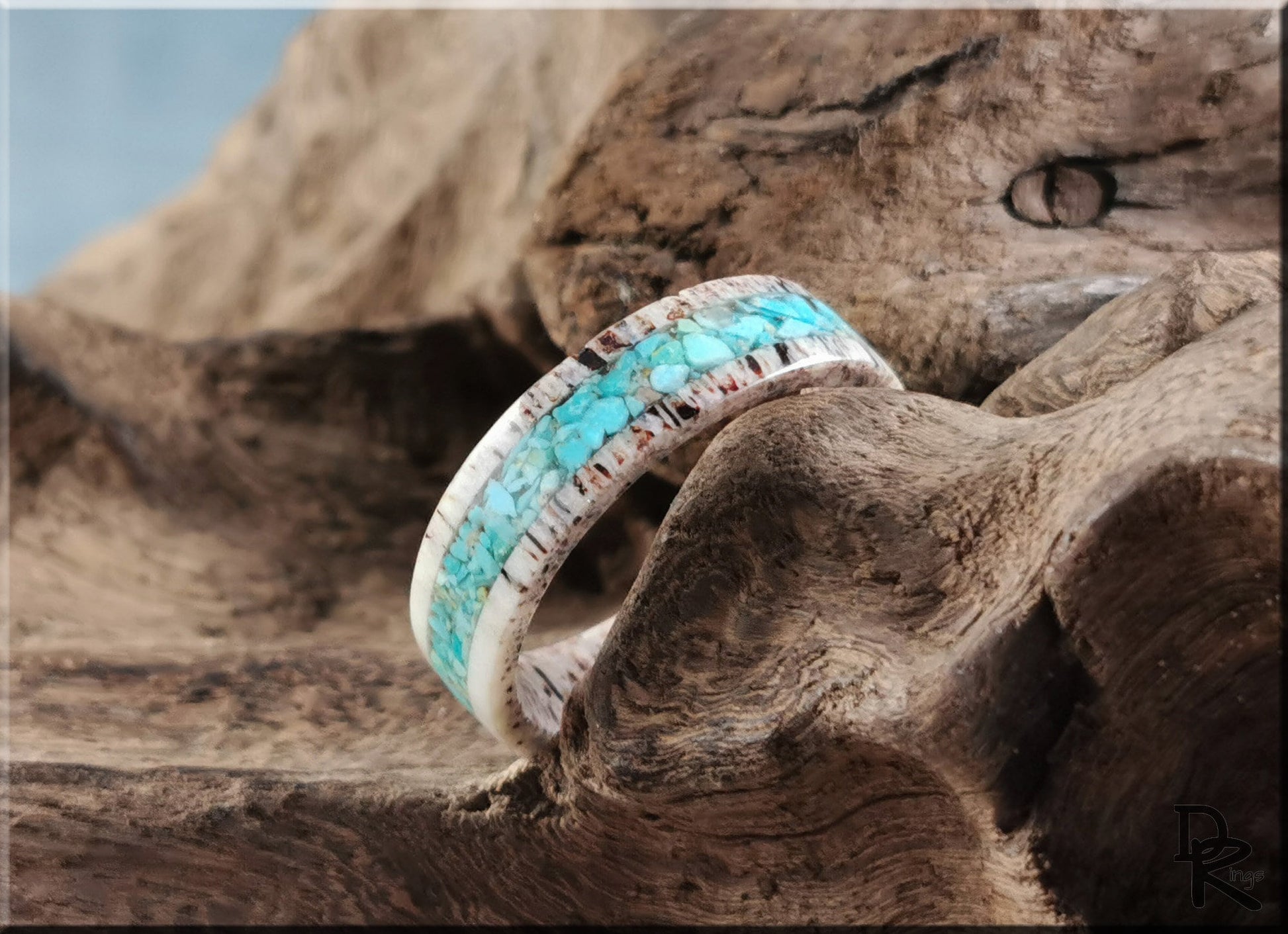 Deer Antler Channel Ring w/Kingman Turquoise inlay - antler ring