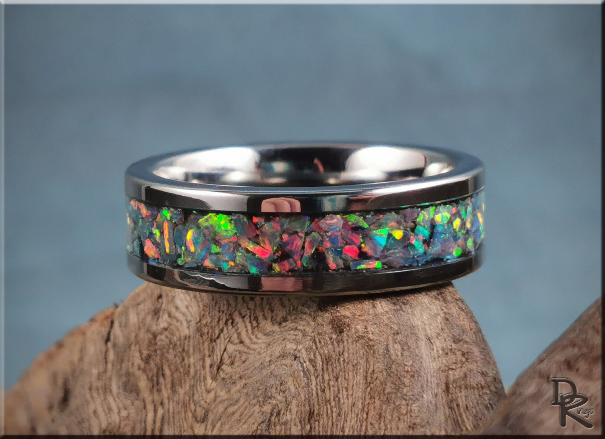 Super Titanium Channel Ring w/Opal inlay - metal ring