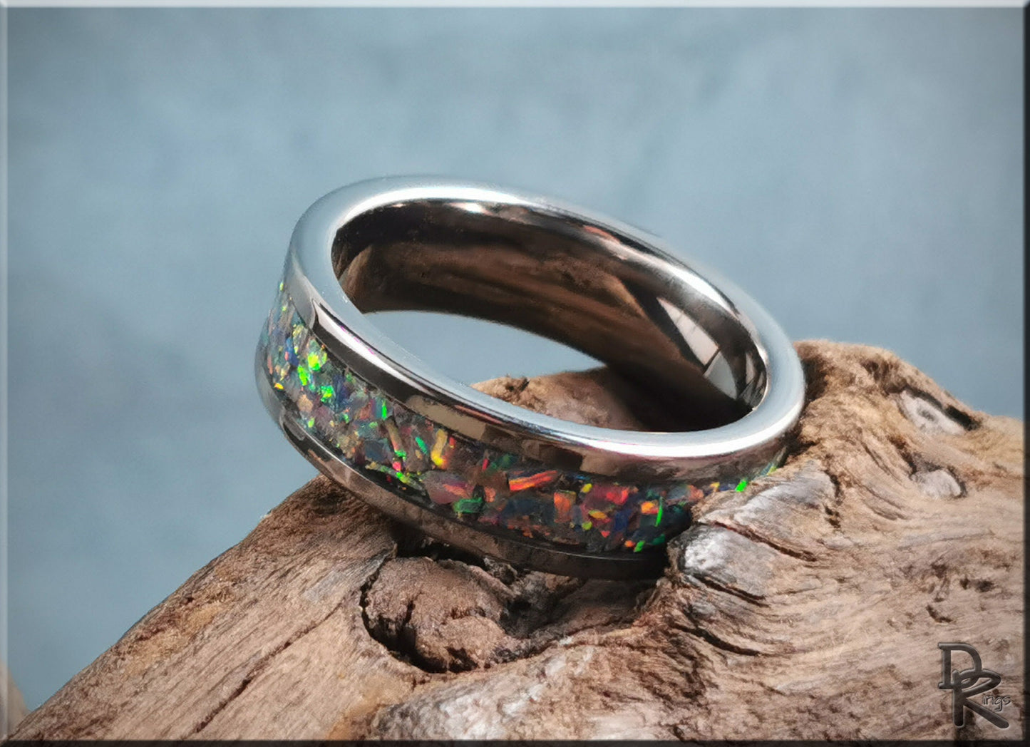 Super Titanium Channel Ring w/Opal inlay - metal ring