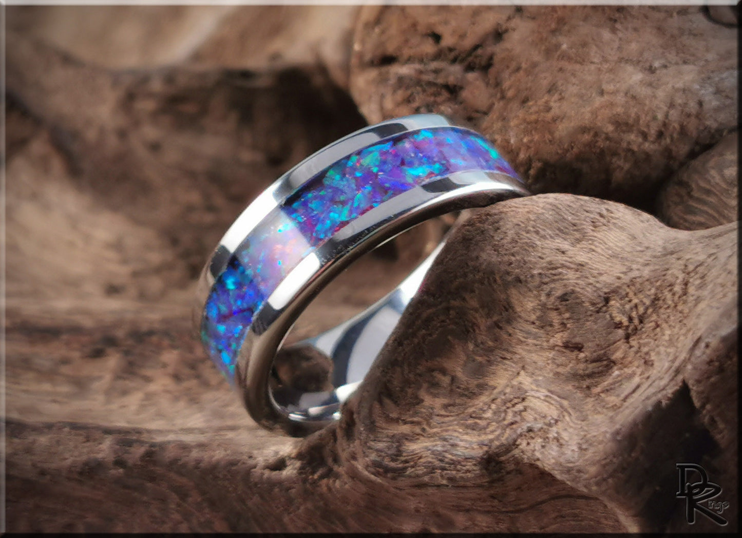 Super Titanium Channel Ring w/Opal inlay - metal ring