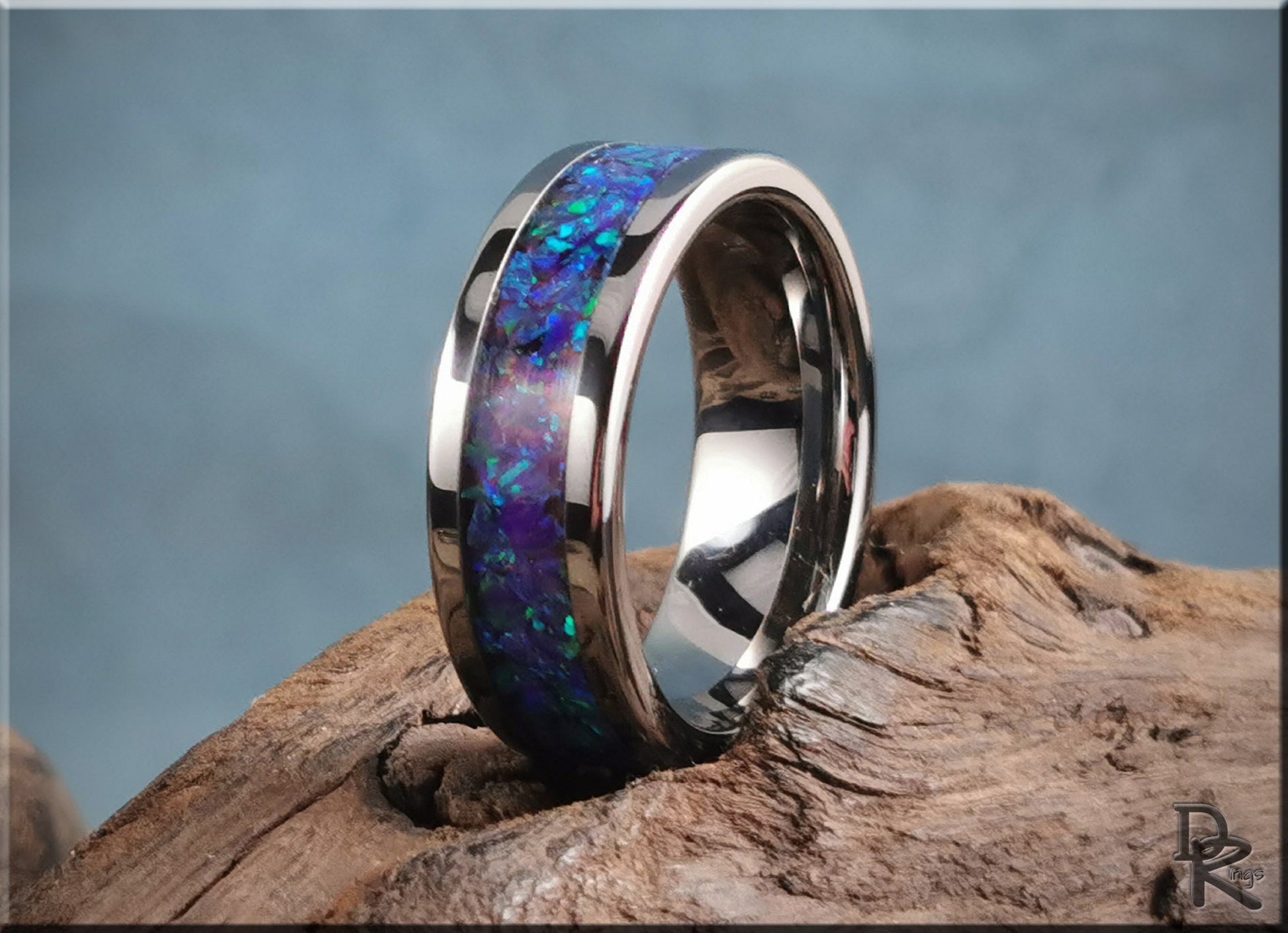 Super Titanium Channel Ring w/Opal inlay - metal ring