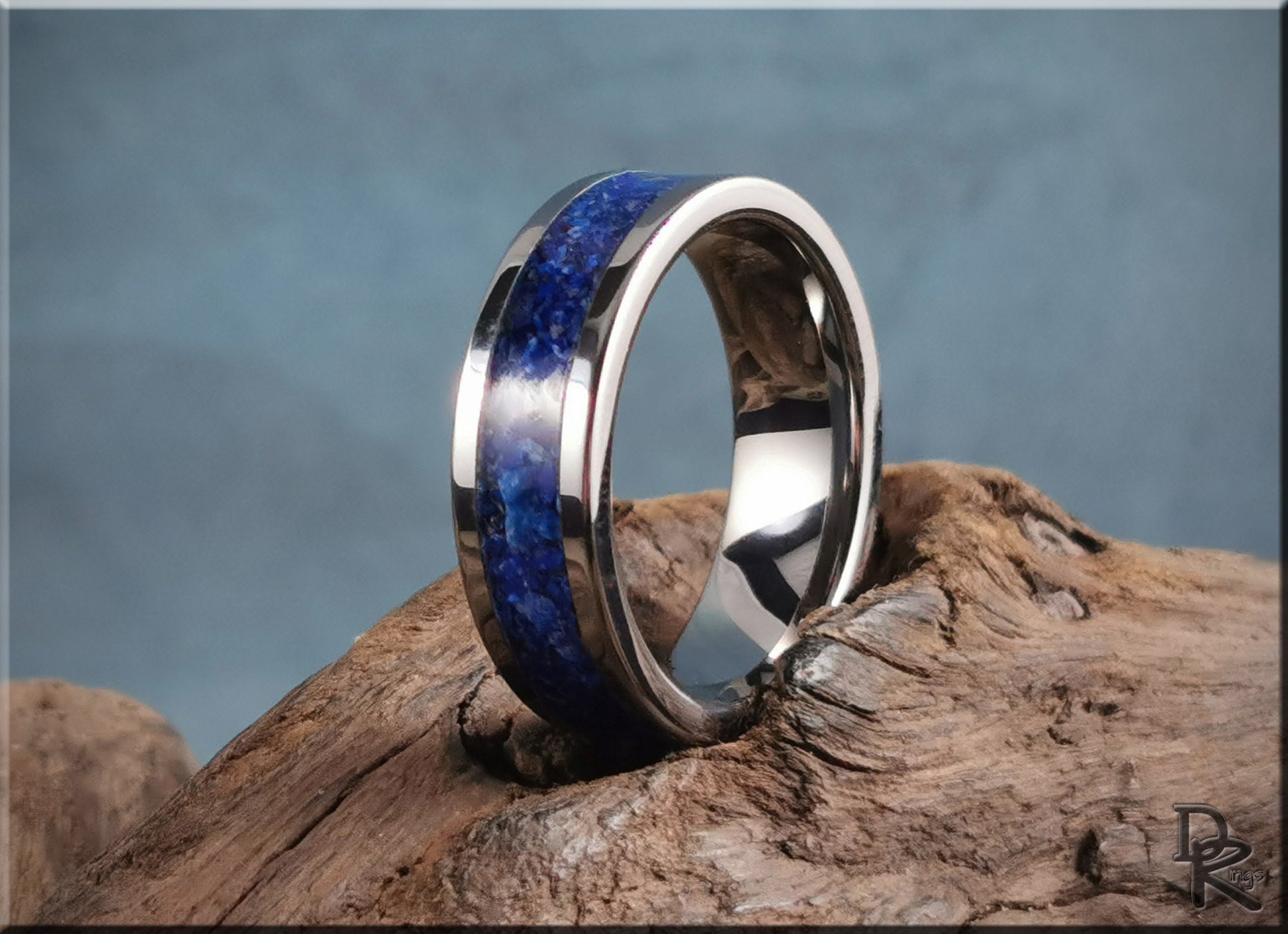 Super Titanium Channel Ring w/Lapis Lazuli stone inlay - metal ring