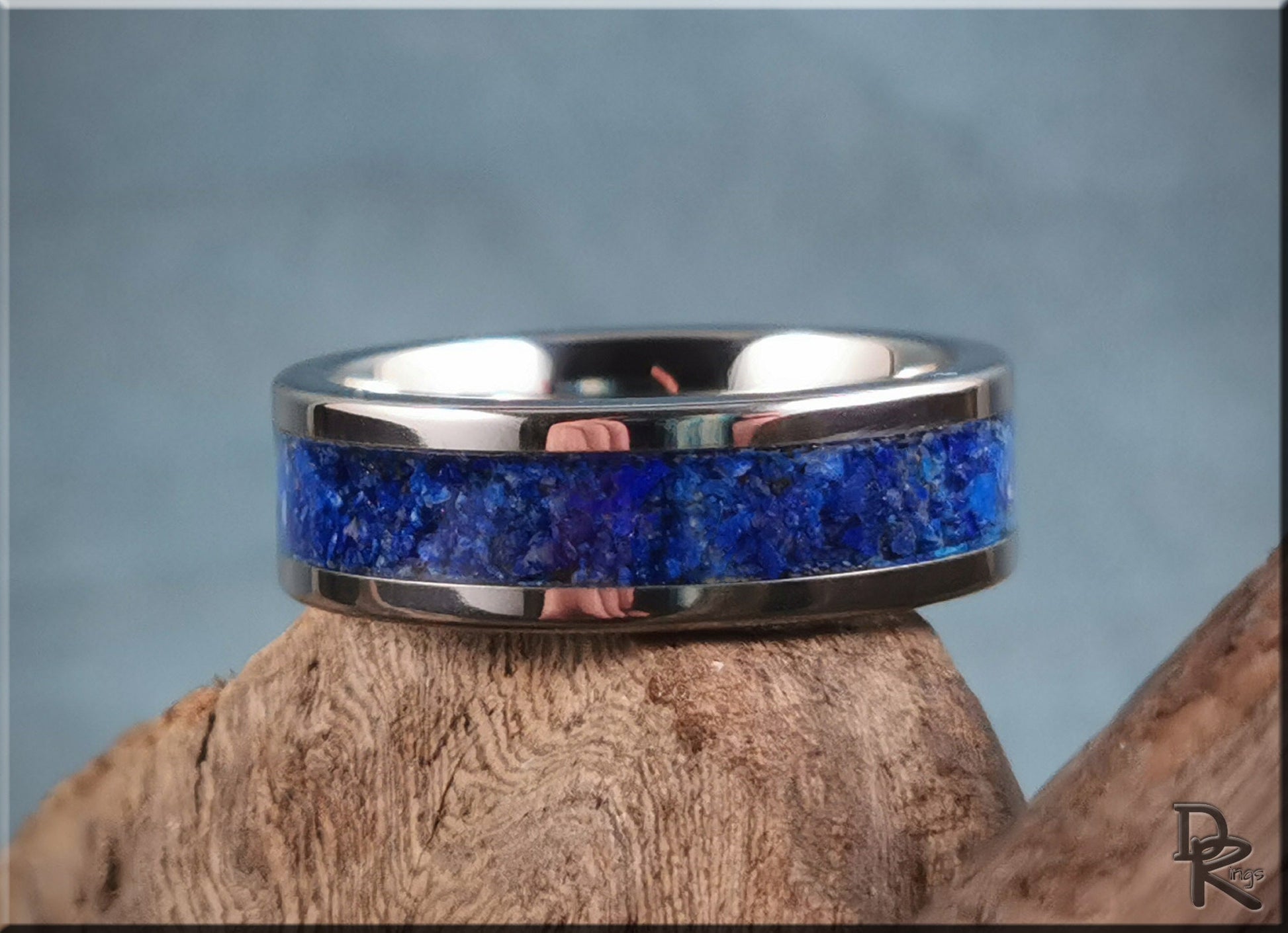 Super Titanium Channel Ring w/Lapis Lazuli stone inlay - metal ring