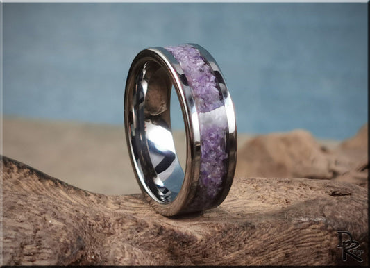 Super Titanium Channel Ring w/Charoite stone inlay - metal ring