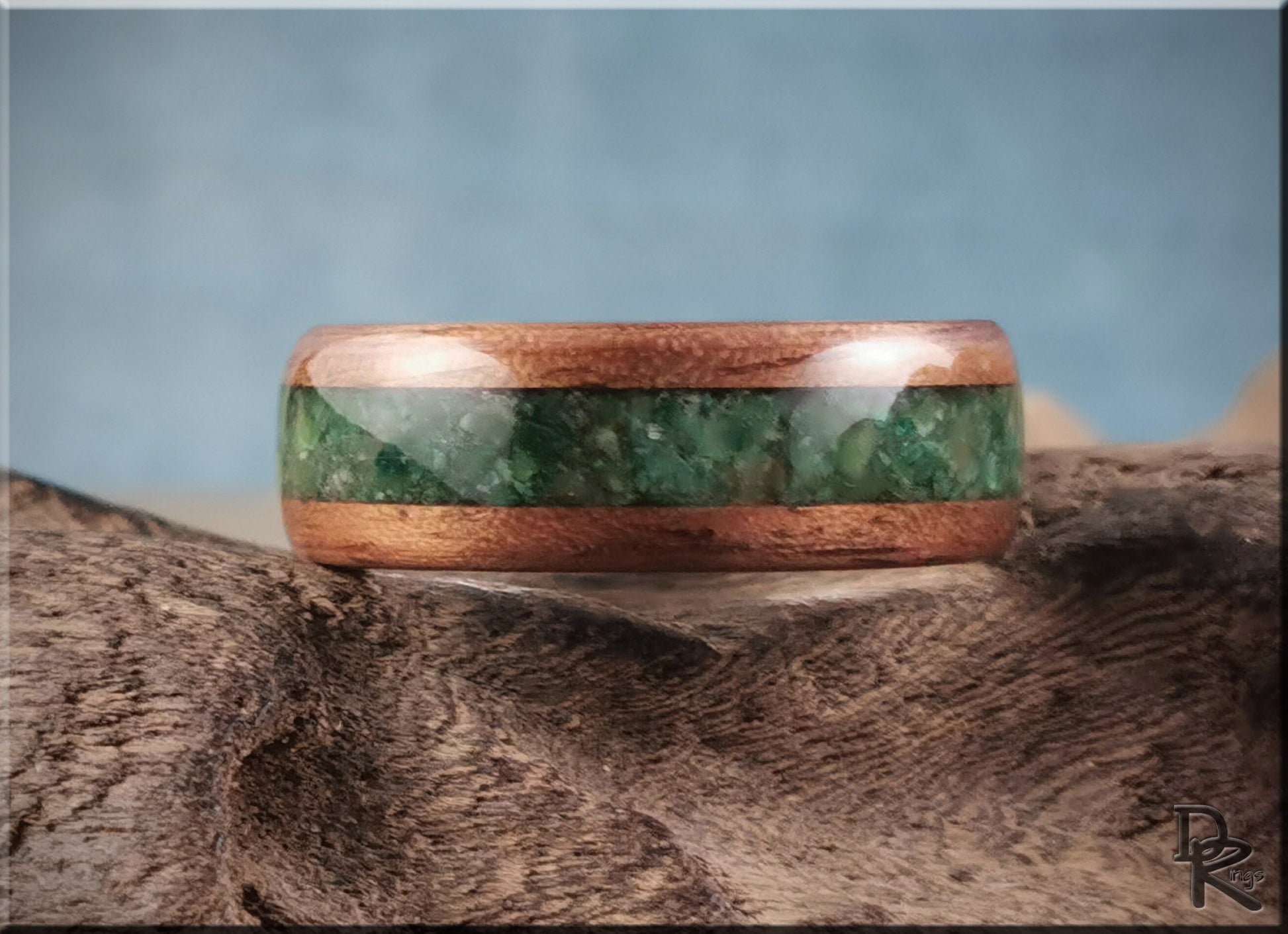 Bentwood Ring - Black Walnut w/Buddstone inlay, on premium Cobalt Chrome ring core - wood ring