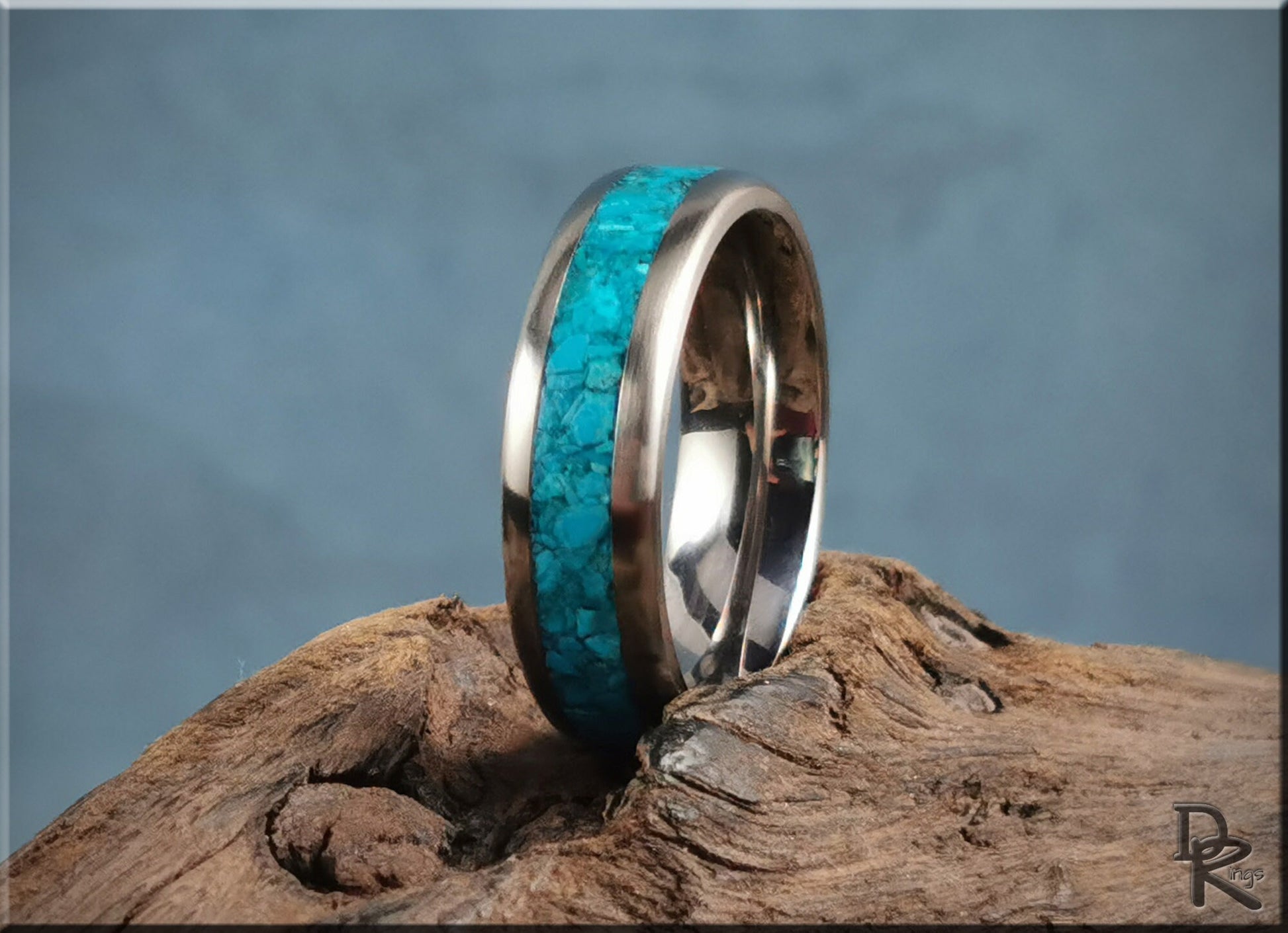 Titanium Channel Ring w/Chilean Chrysocolla Stone inlay - metal ring
