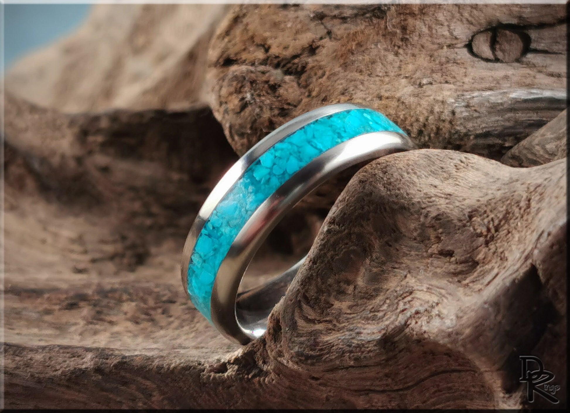 Titanium Channel Ring w/Chilean Chrysocolla Stone inlay - metal ring