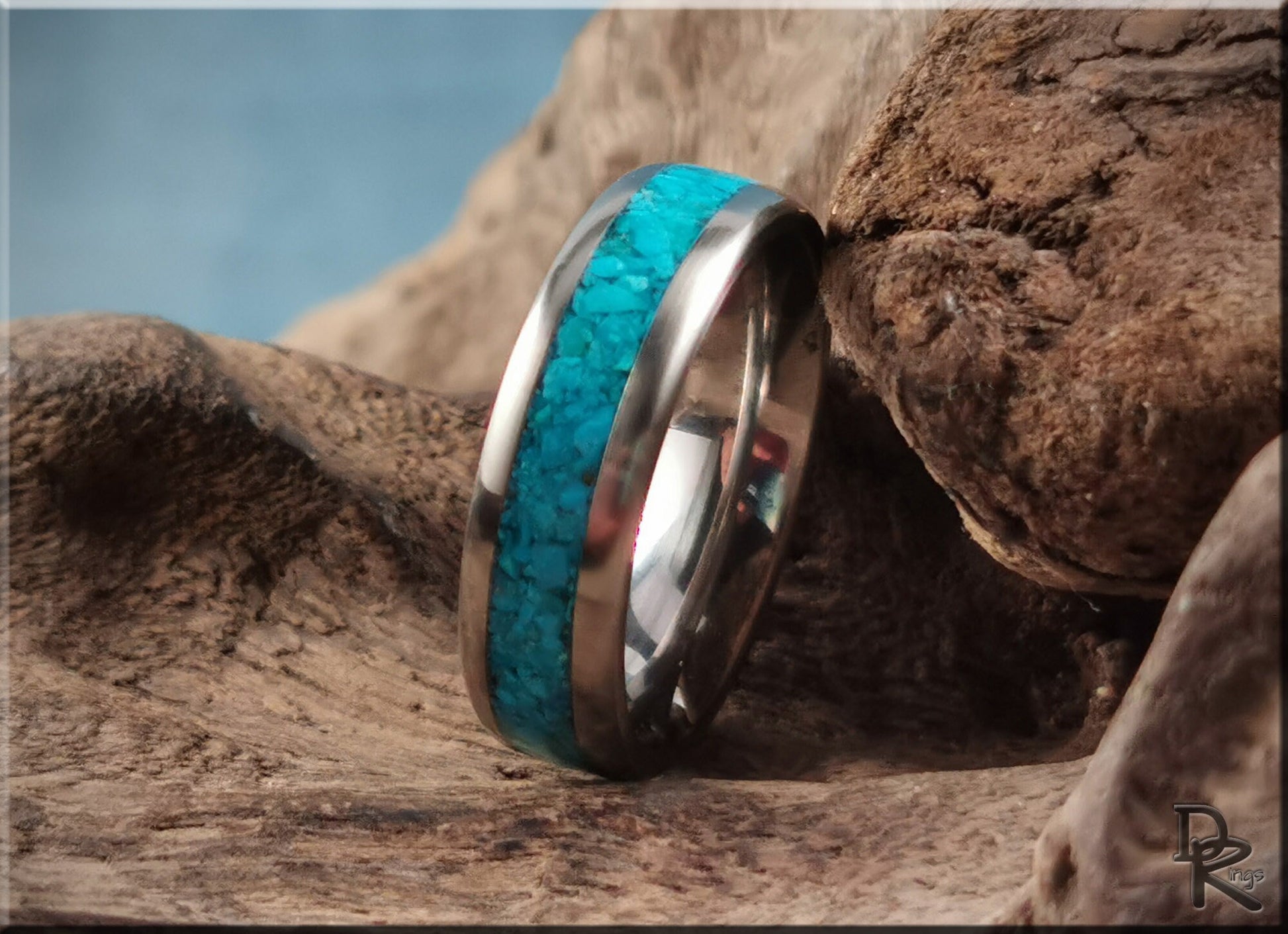 Titanium Channel Ring w/Chilean Chrysocolla Stone inlay - metal ring