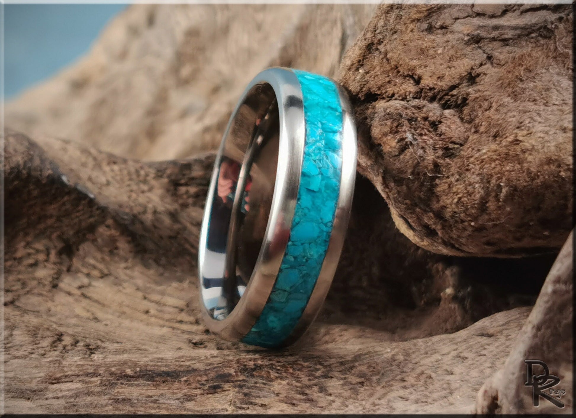 Titanium Channel Ring w/Chilean Chrysocolla Stone inlay - metal ring