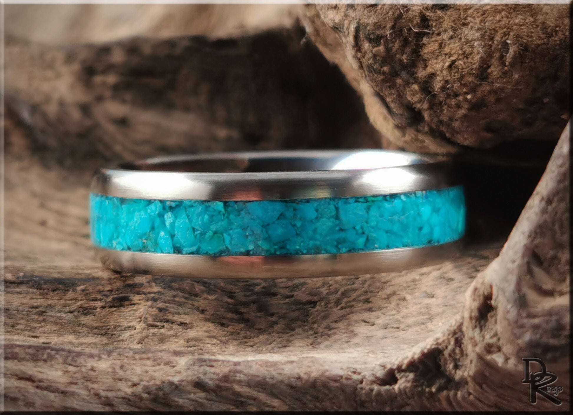 Titanium Channel Ring w/Chilean Chrysocolla Stone inlay - metal ring