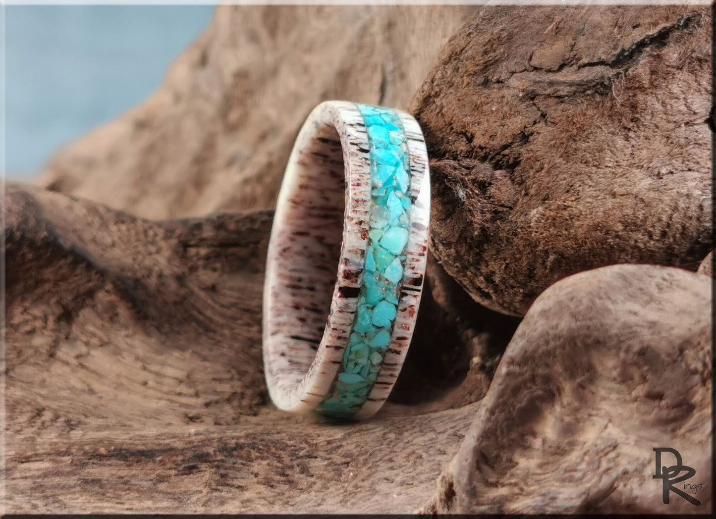 Deer Antler Channel Ring w/Kingman Turquoise inlay - antler ring