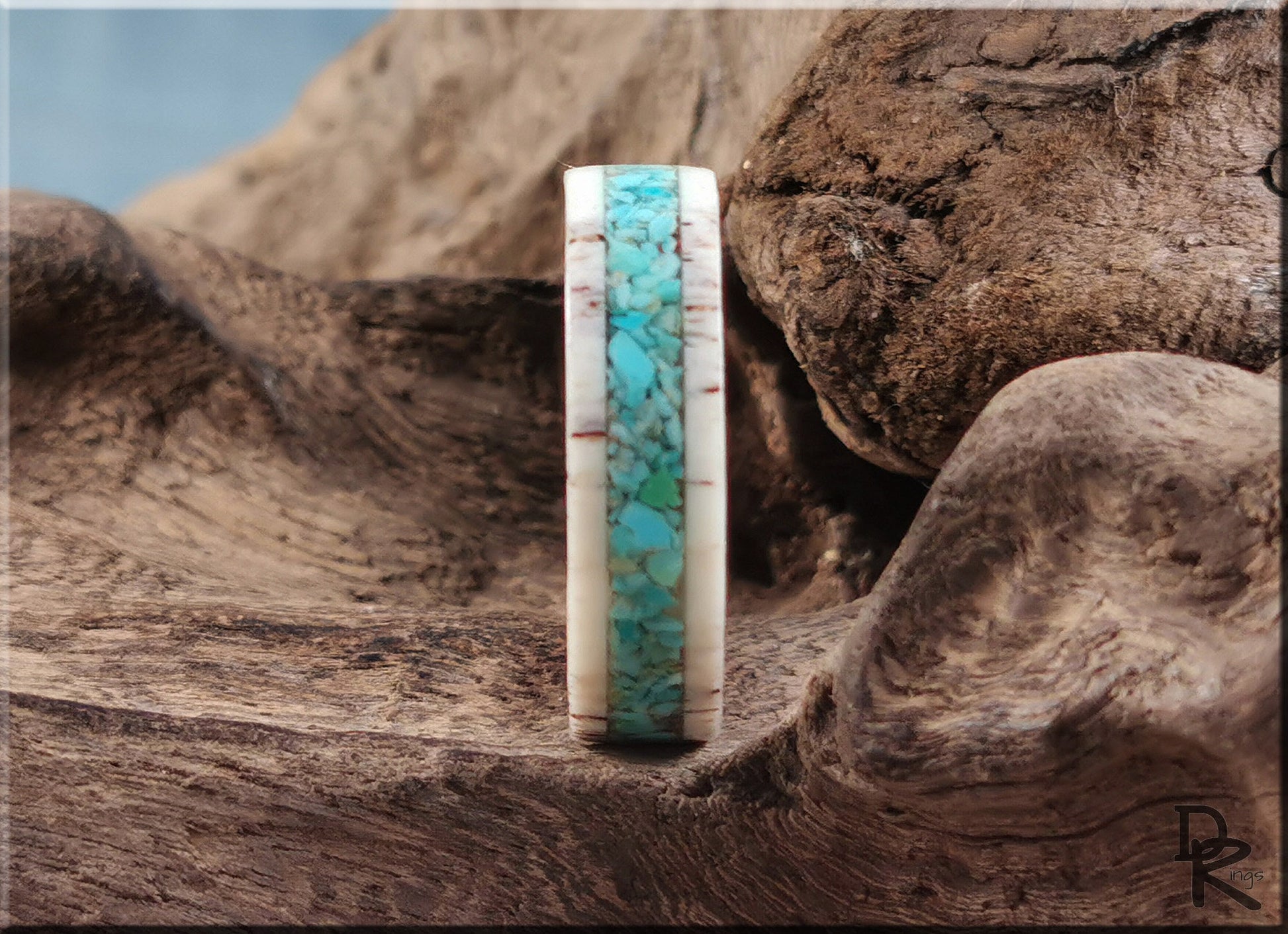 Deer Antler Channel Ring w/Kingman Turquoise inlay - antler ring