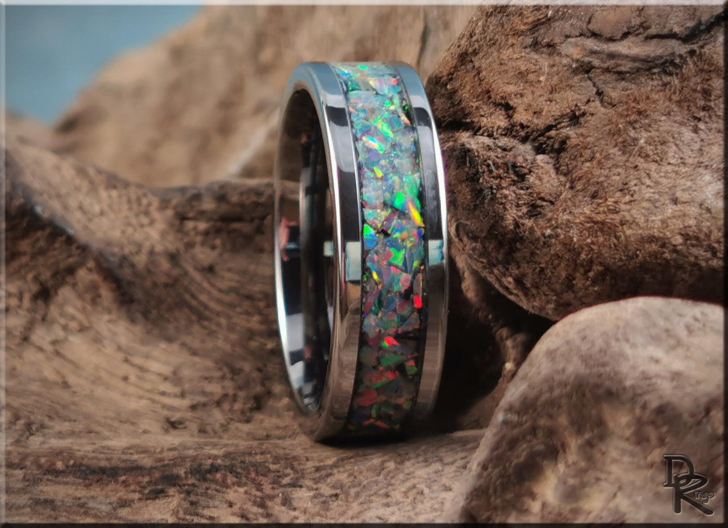 Super Titanium Channel Ring w/Opal inlay - metal ring