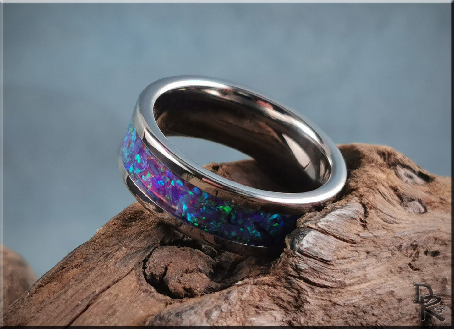 Super Titanium Channel Ring w/Opal inlay - metal ring