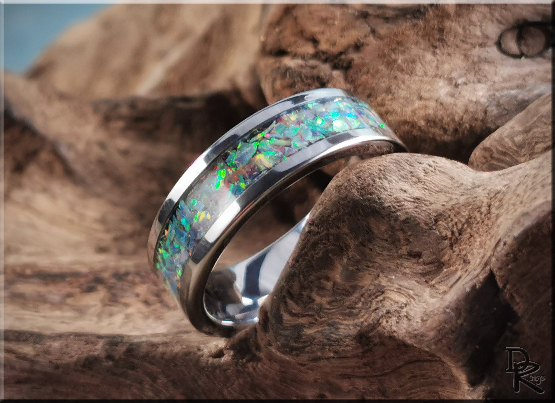 Super Titanium Channel Ring w/Opal inlay - metal ring
