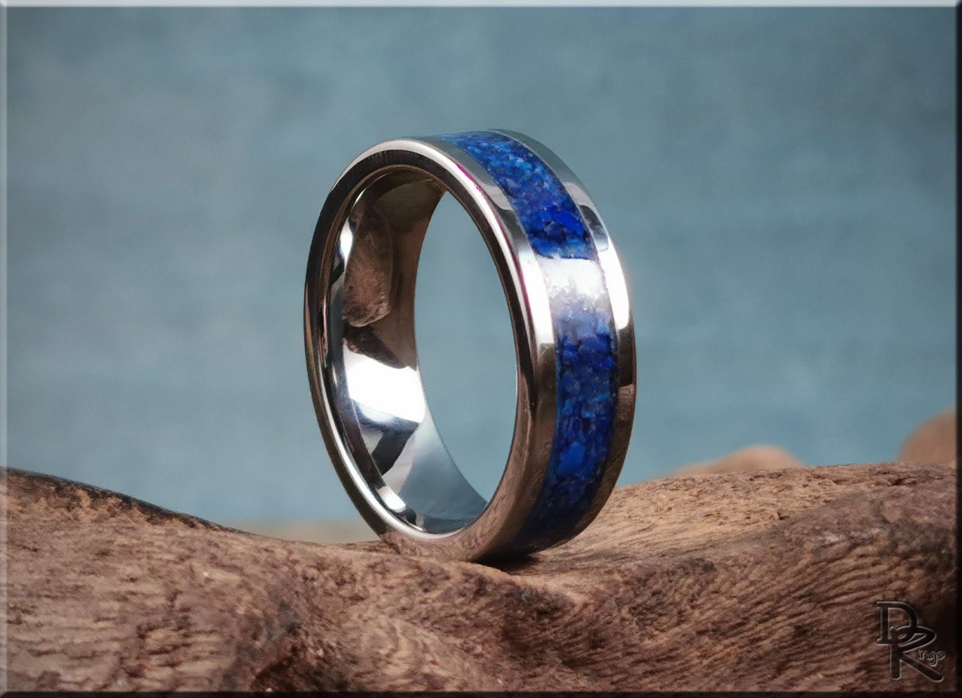 Super Titanium Channel Ring w/Lapis Lazuli stone inlay - metal ring