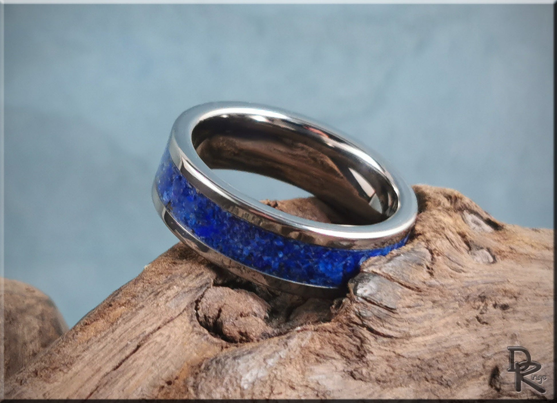 Super Titanium Channel Ring w/Lapis Lazuli stone inlay - metal ring