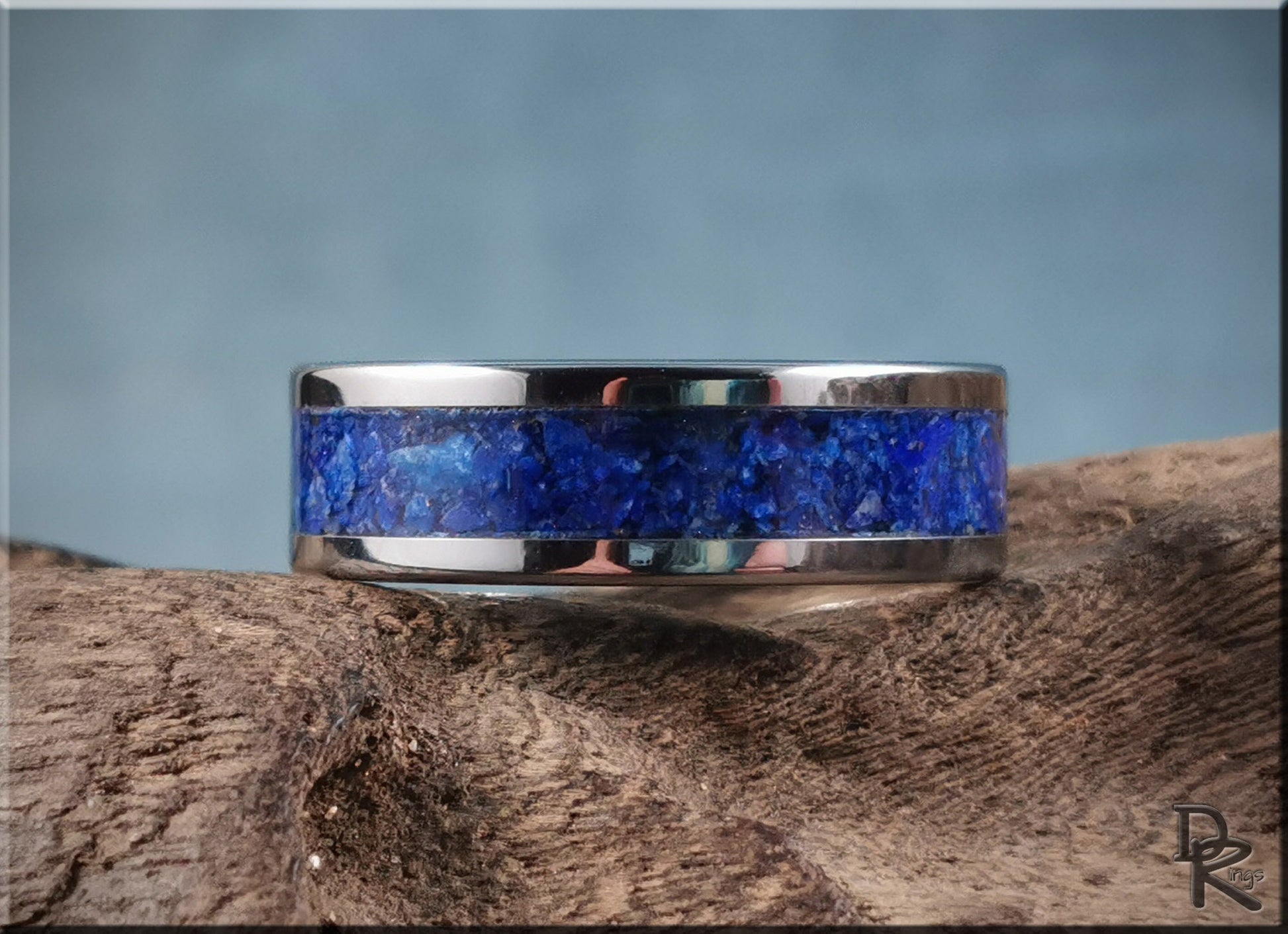 Super Titanium Channel Ring w/Lapis Lazuli stone inlay - metal ring