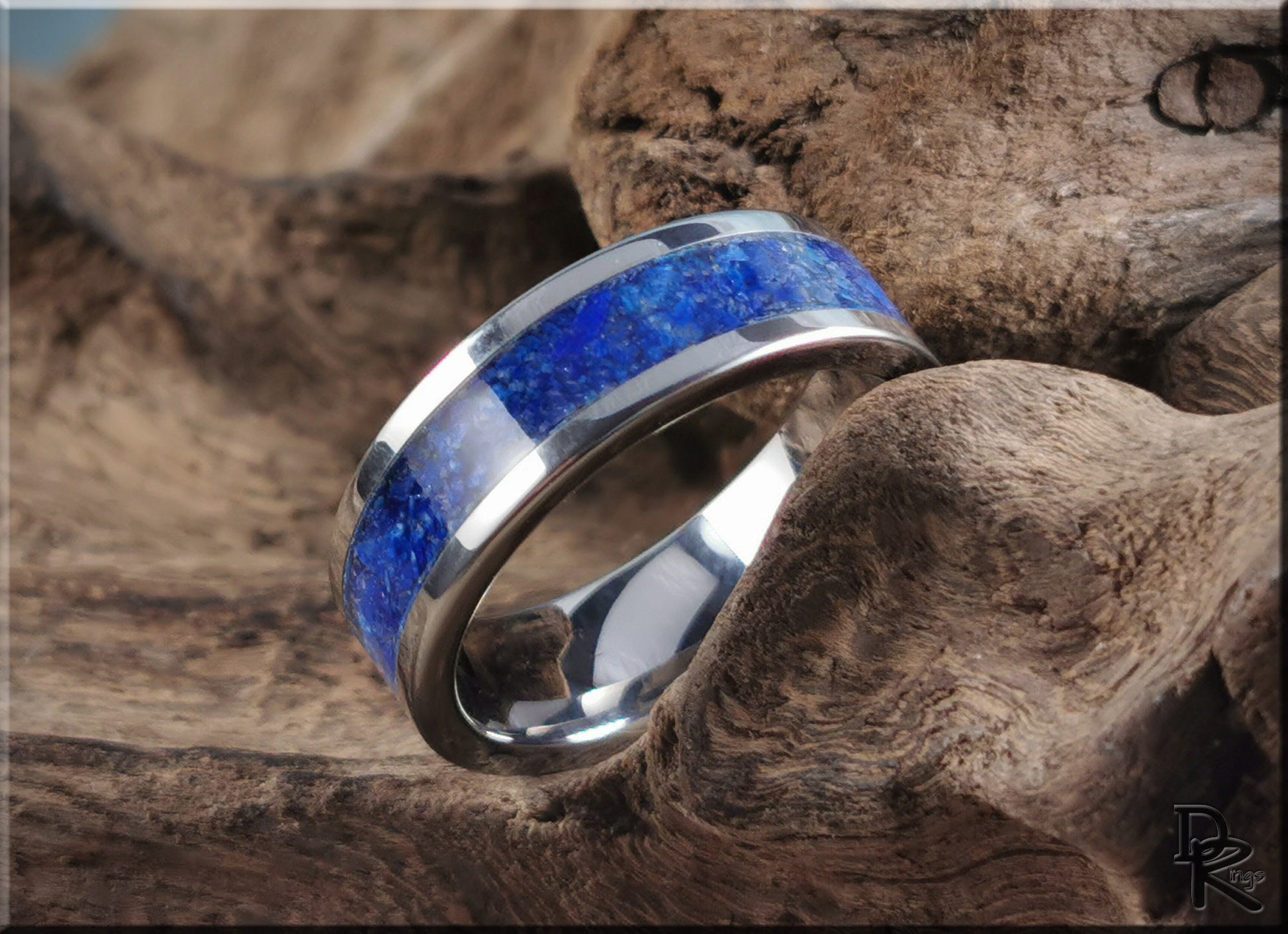 Super Titanium Channel Ring w/Lapis Lazuli stone inlay - metal ring
