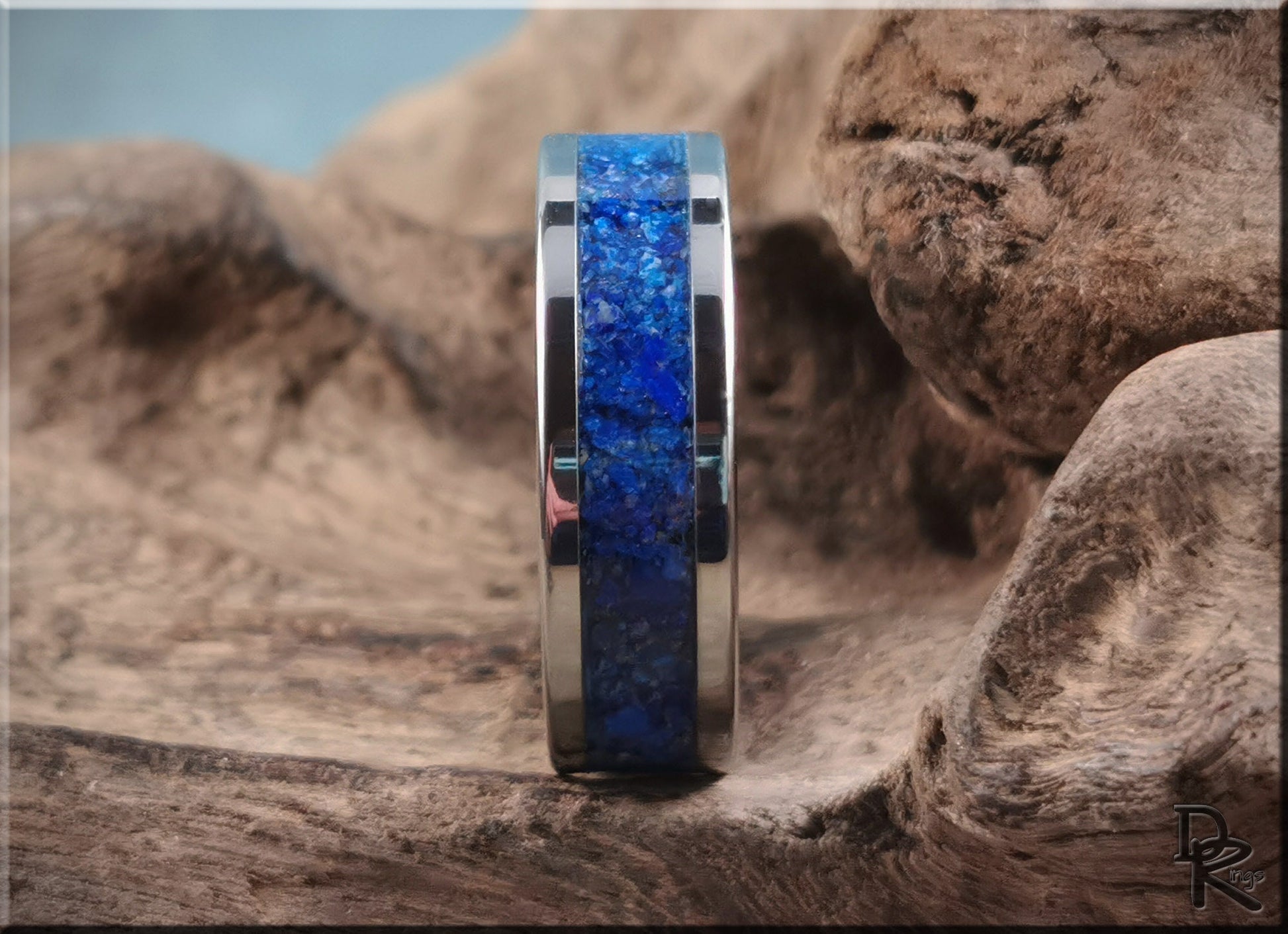Super Titanium Channel Ring w/Lapis Lazuli stone inlay - metal ring