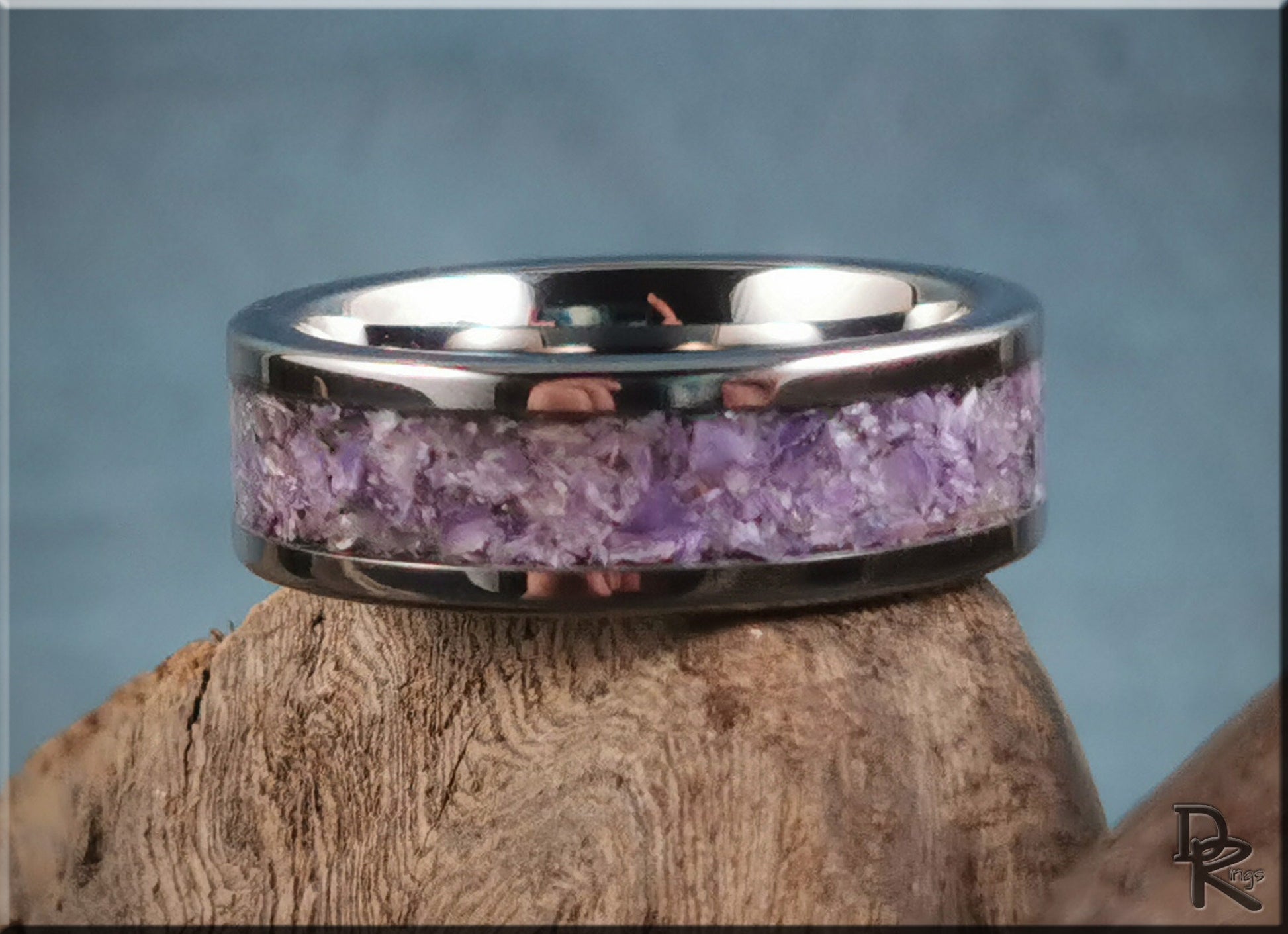 Super Titanium Channel Ring w/Charoite stone inlay - metal ring