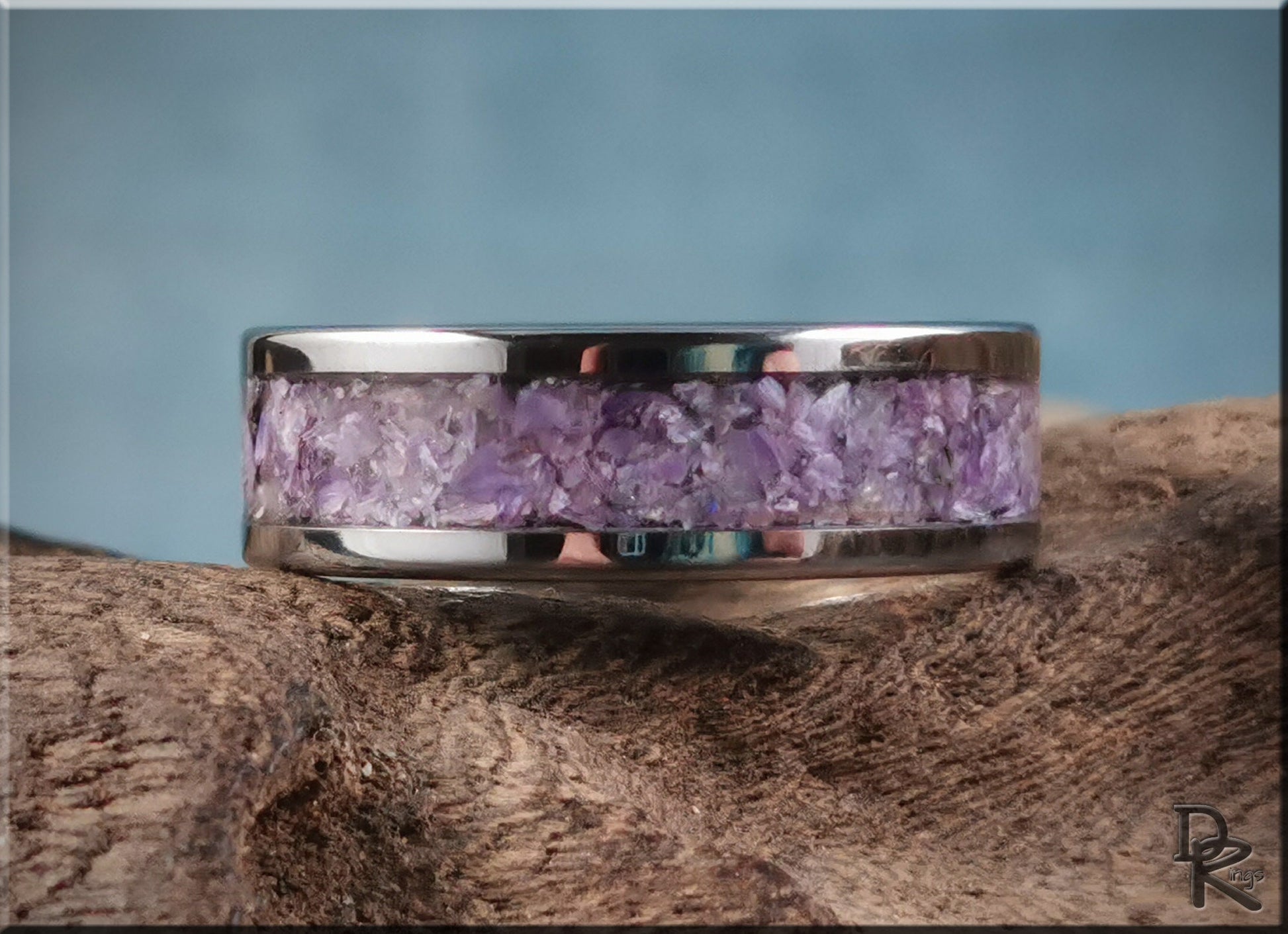 Super Titanium Channel Ring w/Charoite stone inlay - metal ring