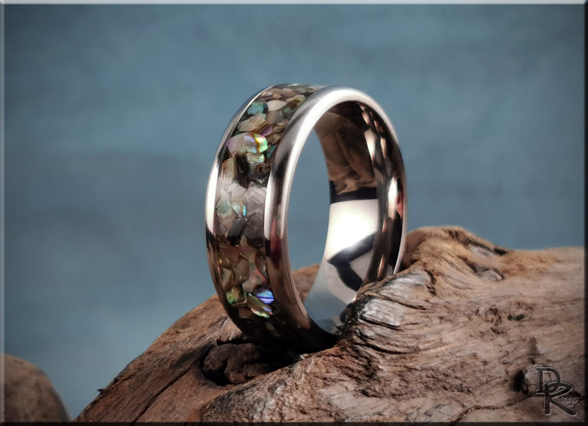 Titanium Channel Ring w/Abalone Shell inlay - metal ring