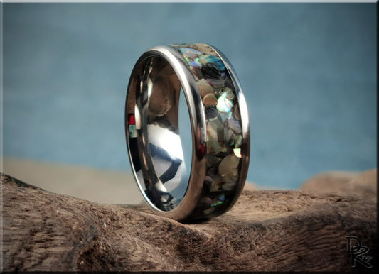 Titanium Channel Ring w/Abalone Shell inlay - metal ring