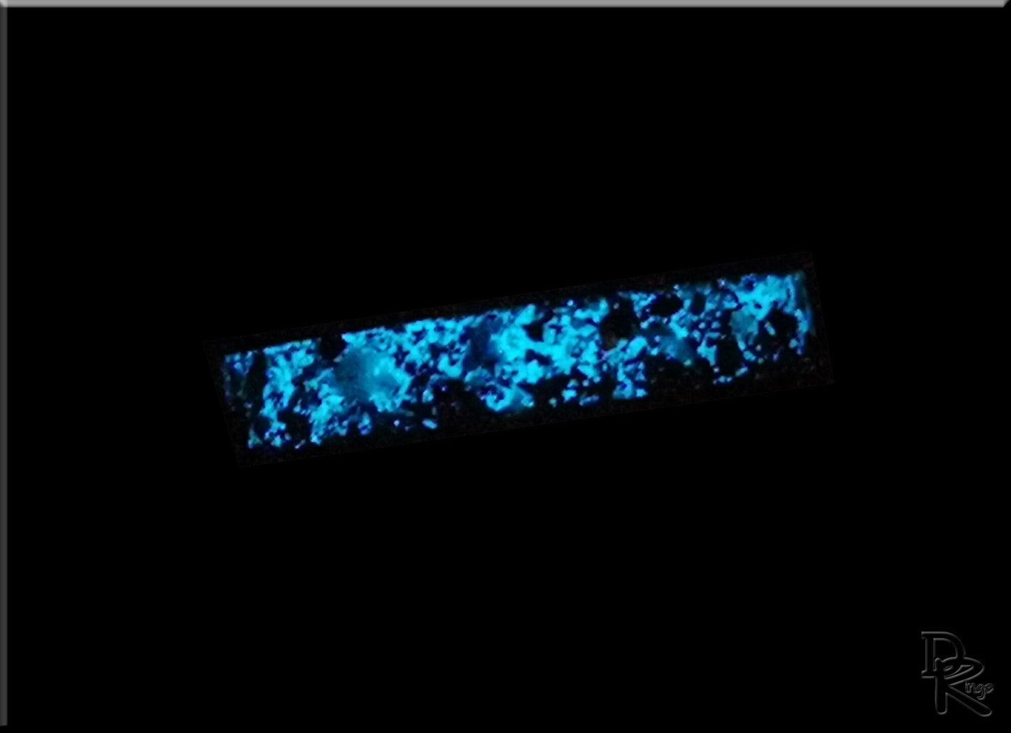 Hammered Black Ceramic 8mm Channel Ring w/Meteorite, Dino bone, Opal, and blue glow inlay - ceramic ring