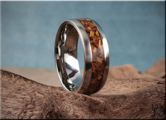 Titanium Channel Ring w/Tiger's Eye stone inlay - metal ring