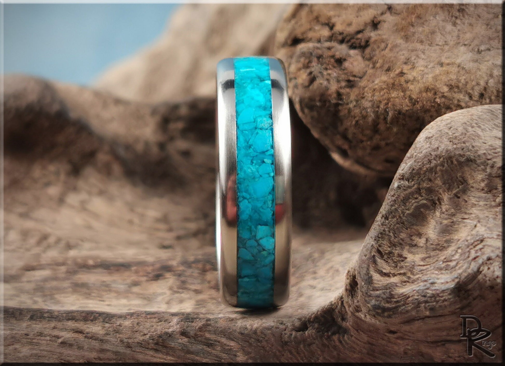 Titanium Channel Ring w/Chilean Chrysocolla Stone inlay - metal ring