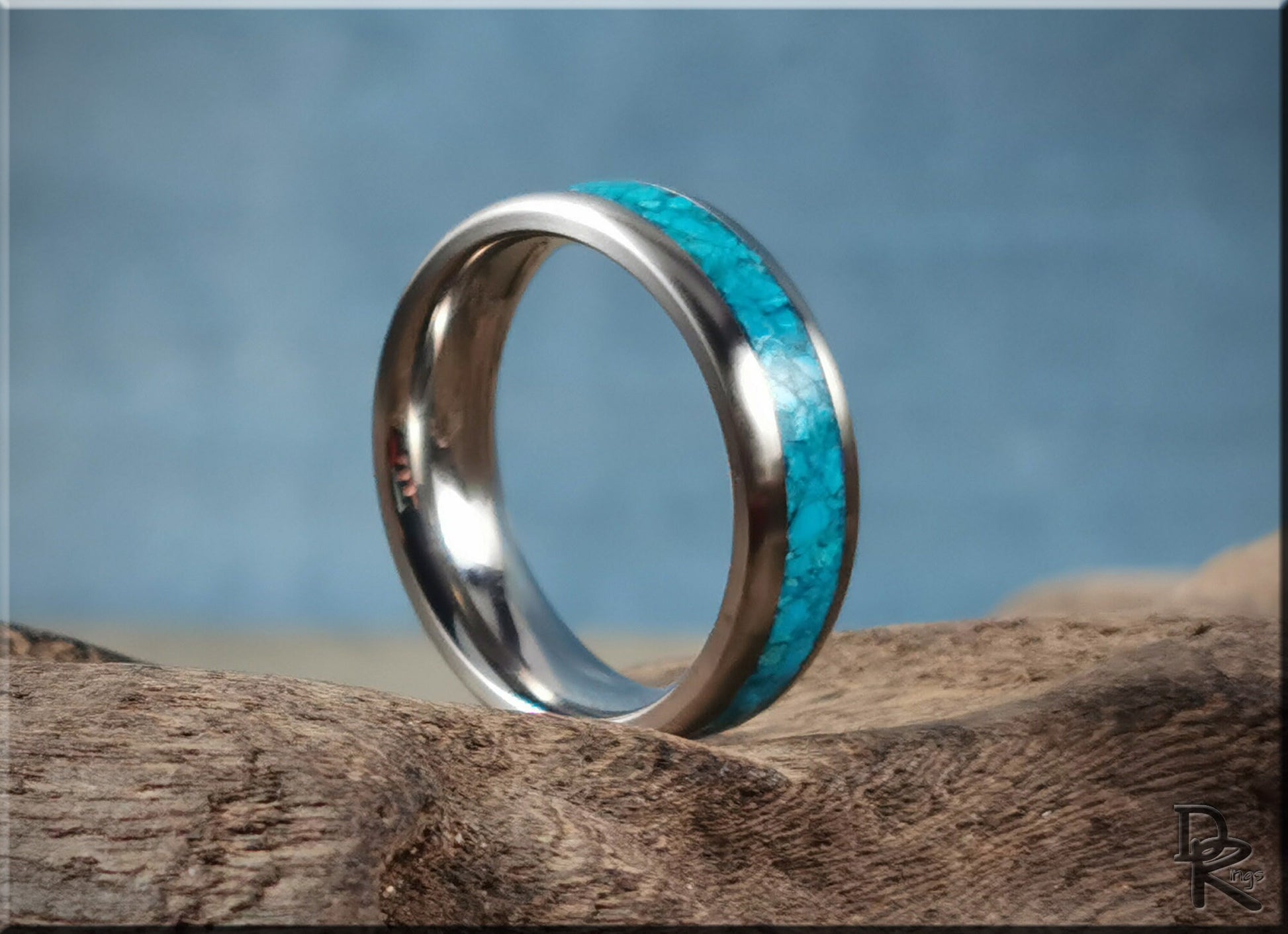 Titanium Channel Ring w/Chilean Chrysocolla Stone inlay - metal ring