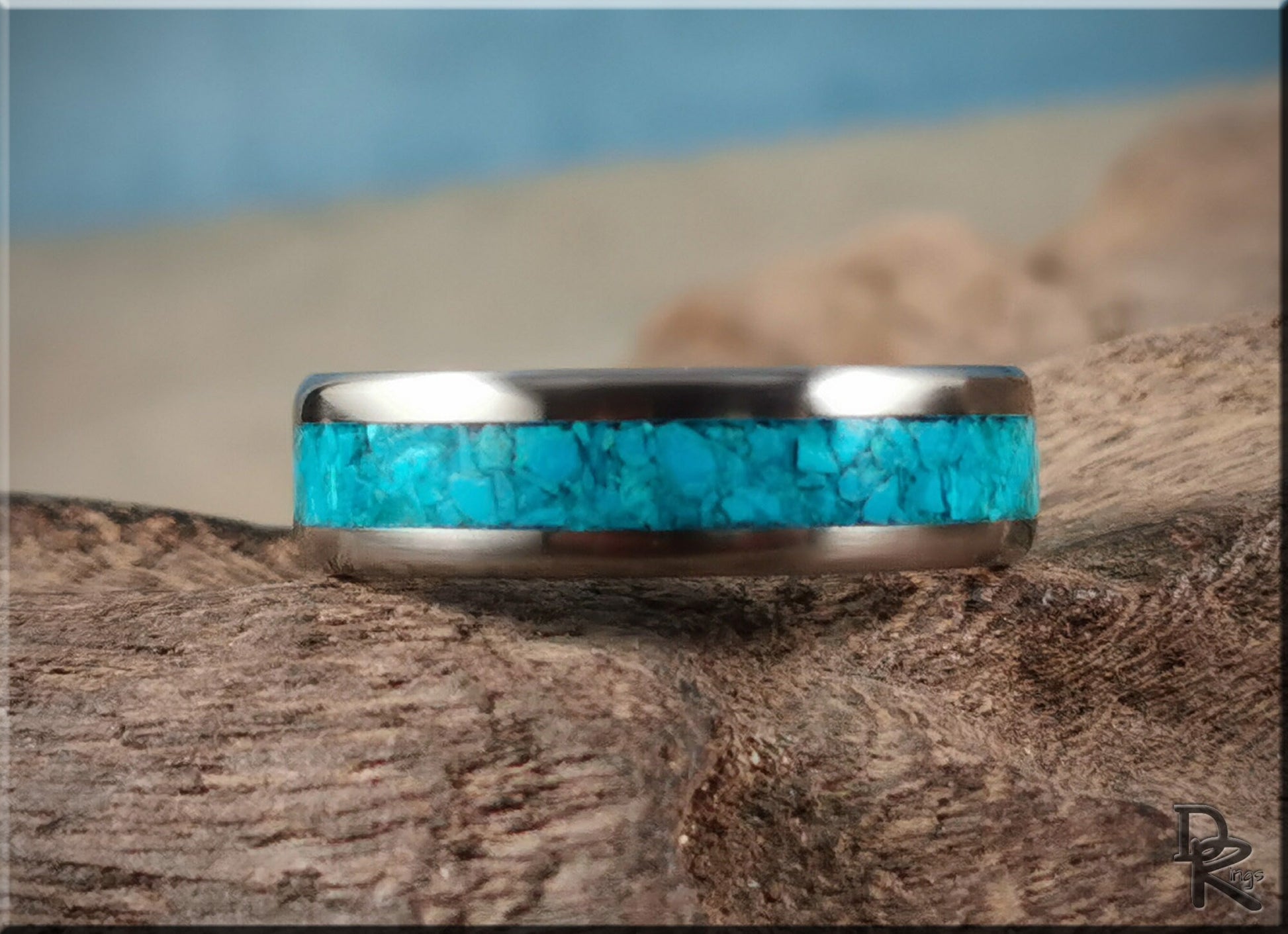 Titanium Channel Ring w/Chilean Chrysocolla Stone inlay - metal ring