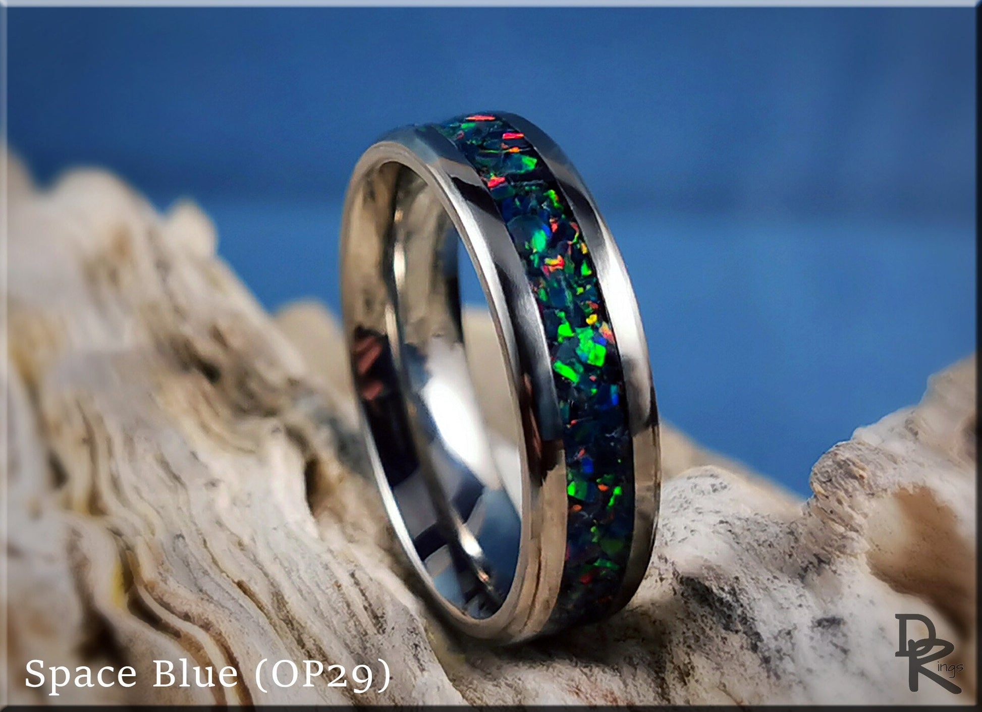 Titanium Channel Ring w/Opal inlay - metal ring