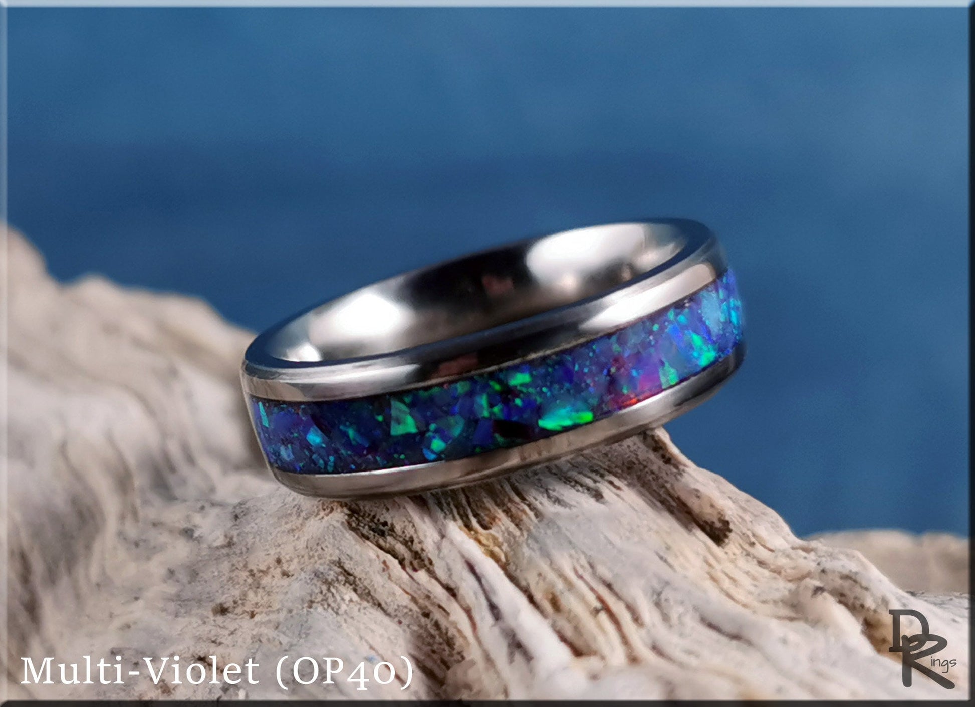 Titanium Channel Ring w/Opal inlay - metal ring