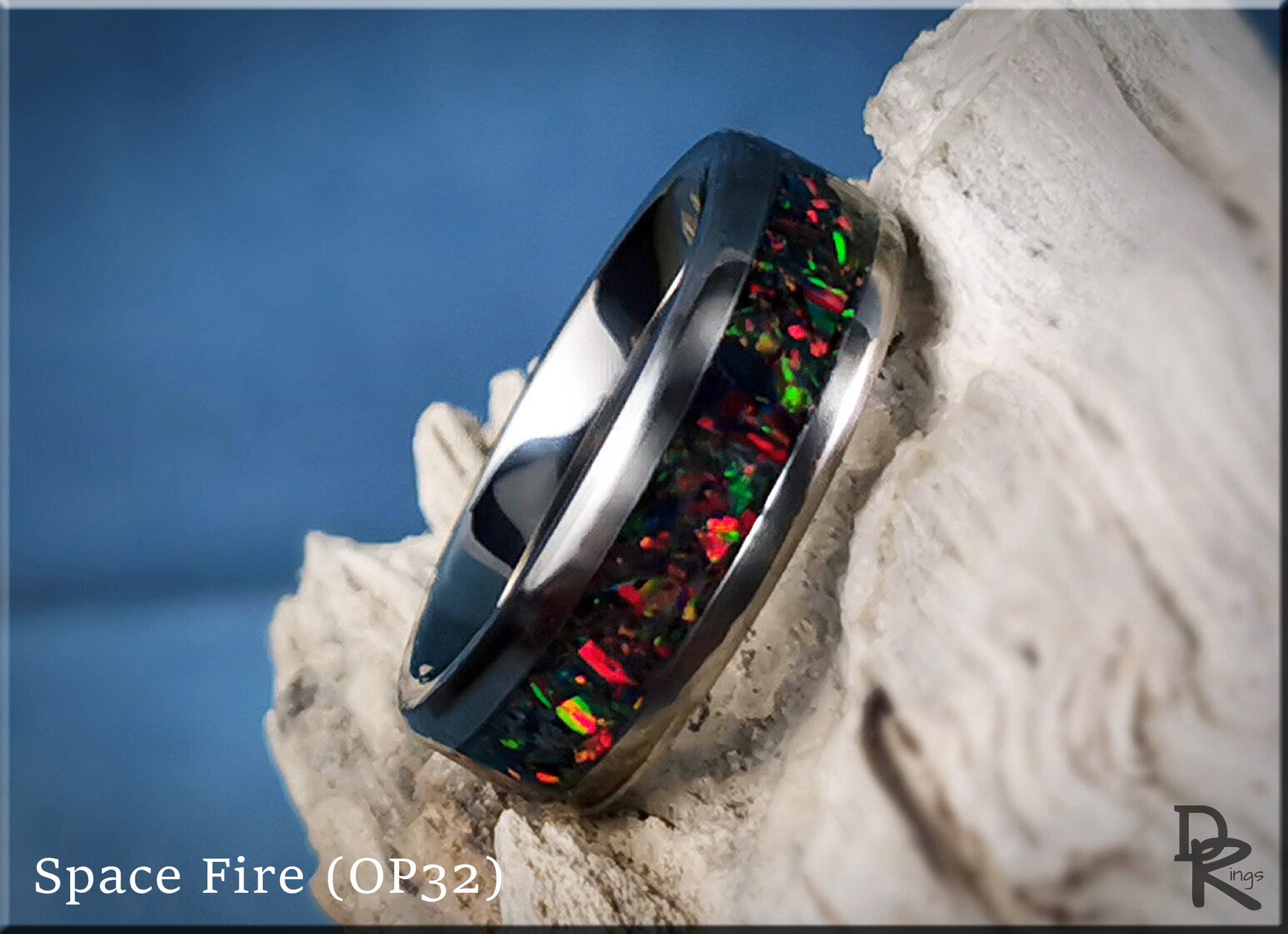 Titanium Channel Ring w/Opal inlay - metal ring