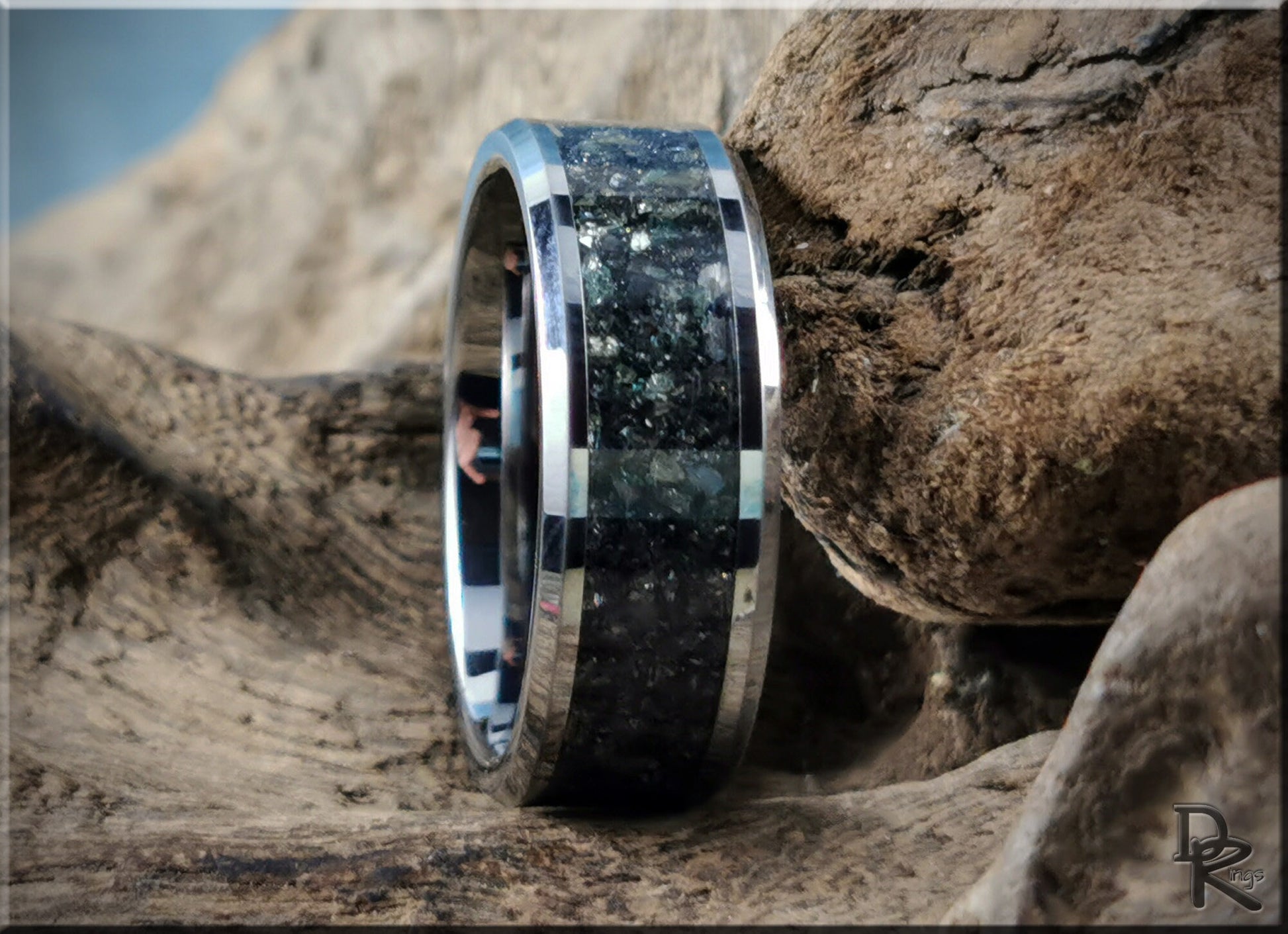 Tungsten Carbide Channel Ring w/Carborundum inlay - metal ring