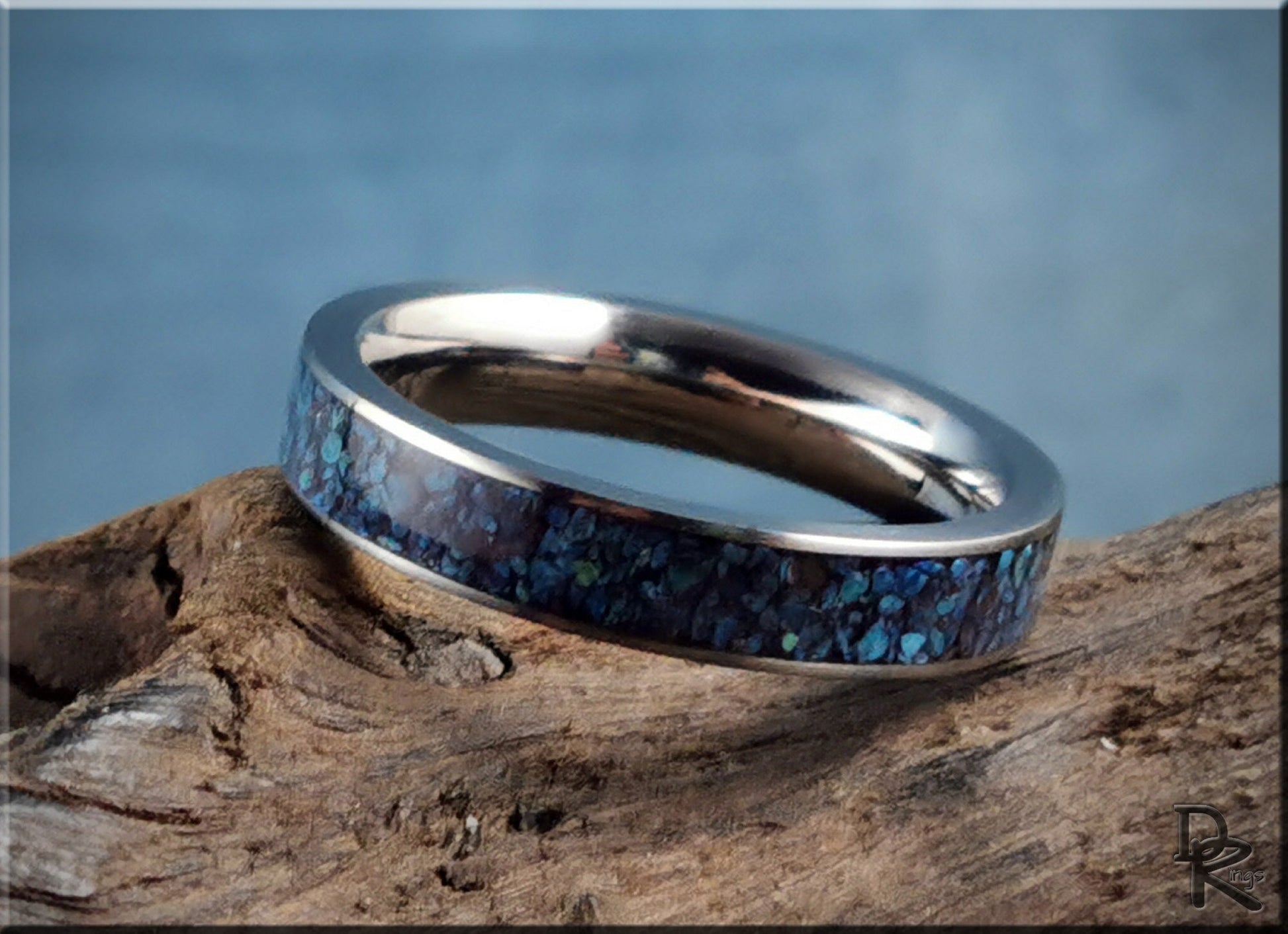 Titanium Channel Ring w/Shattuckite Stone inlay - metal ring