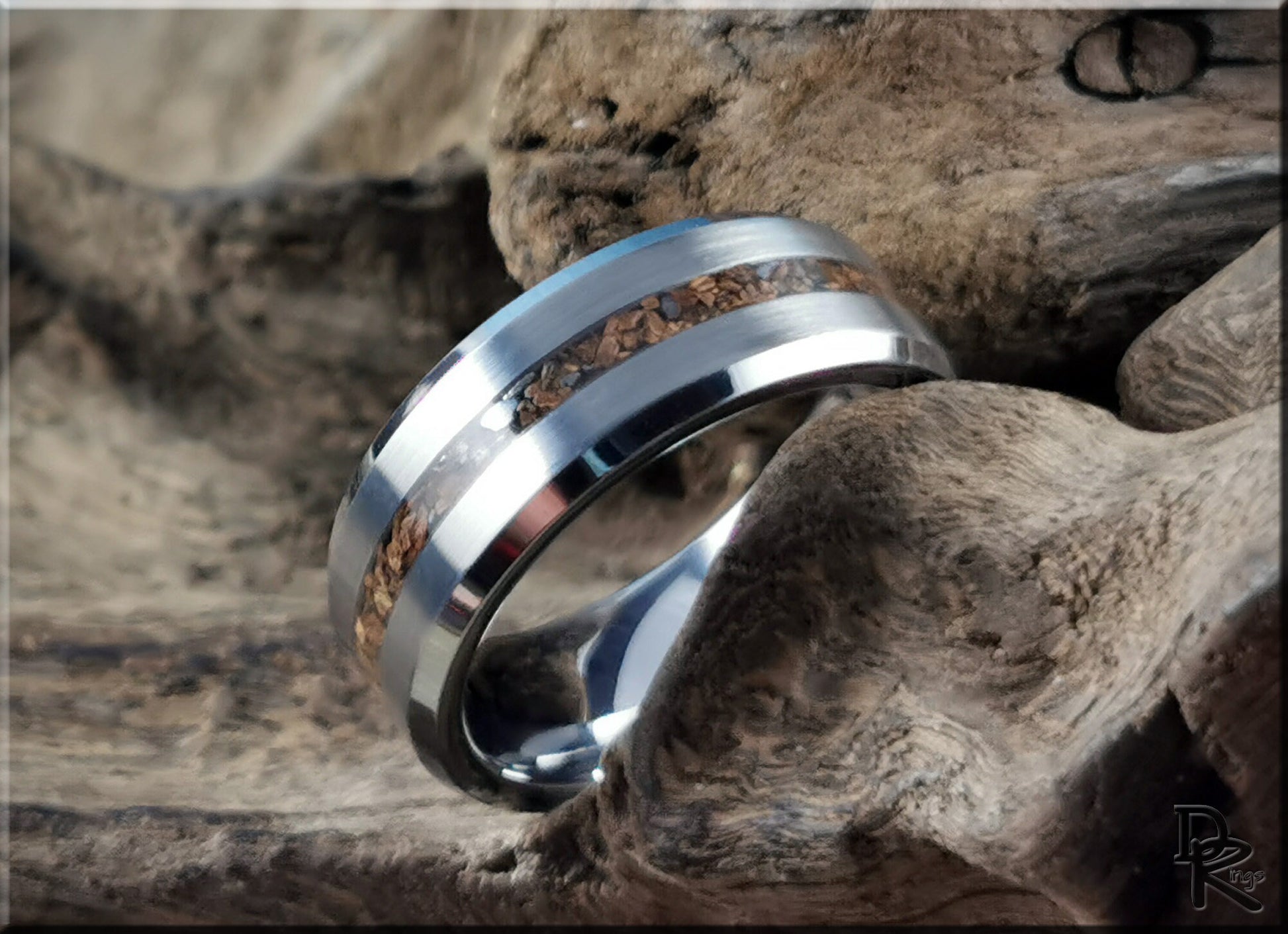 Tungsten Carbide Narrow Channel Ring w/Genuine Tyrannosaurus Rex Bone inlay - metal ring