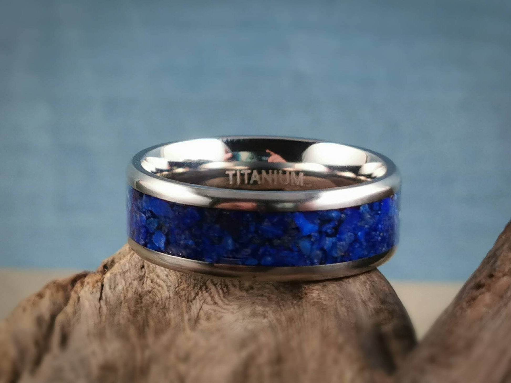 Titanium Channel Ring w/Lapis Lazuli stone inlay - metal ring