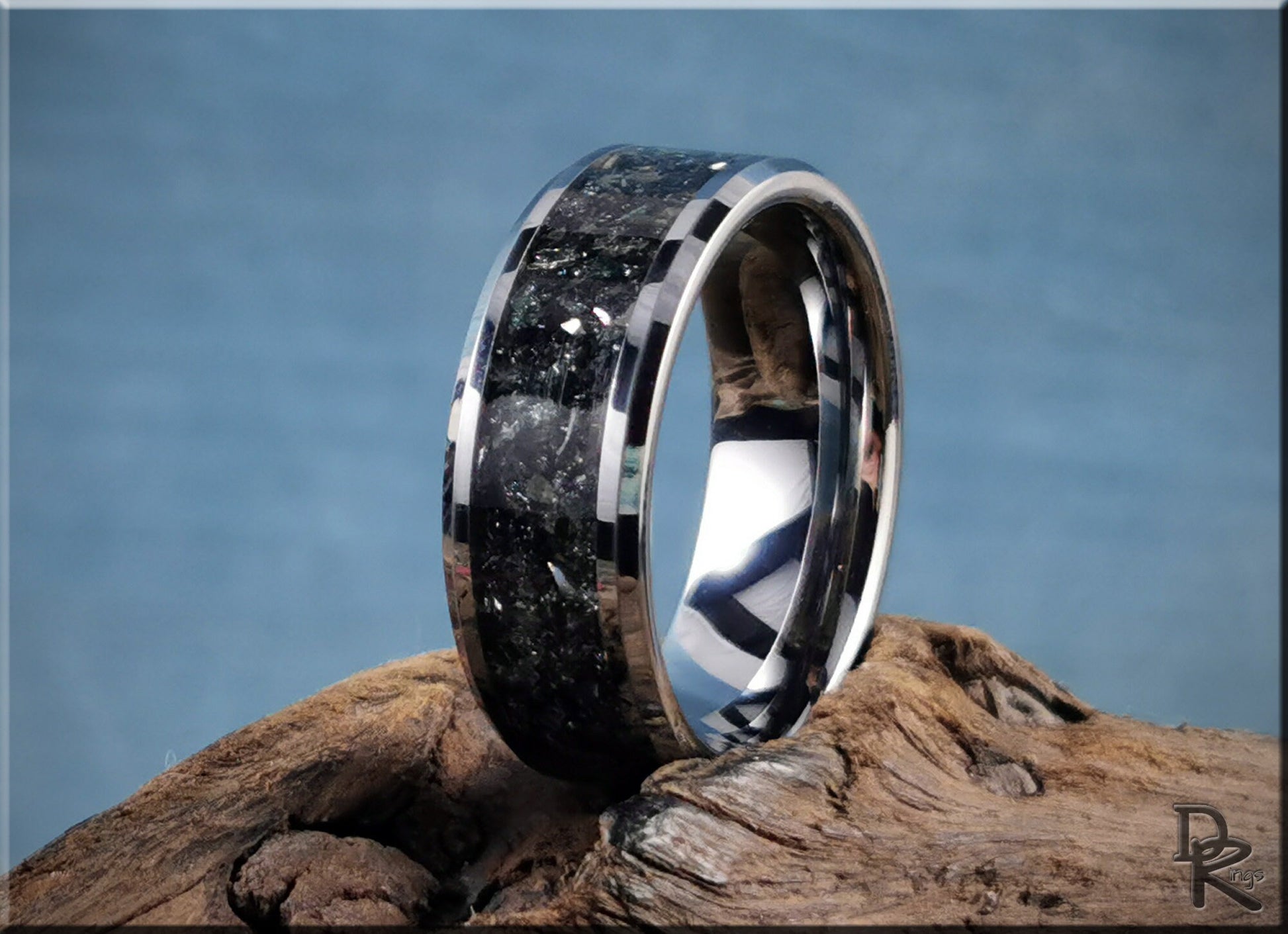 Tungsten Carbide Channel Ring w/Carborundum inlay - metal ring