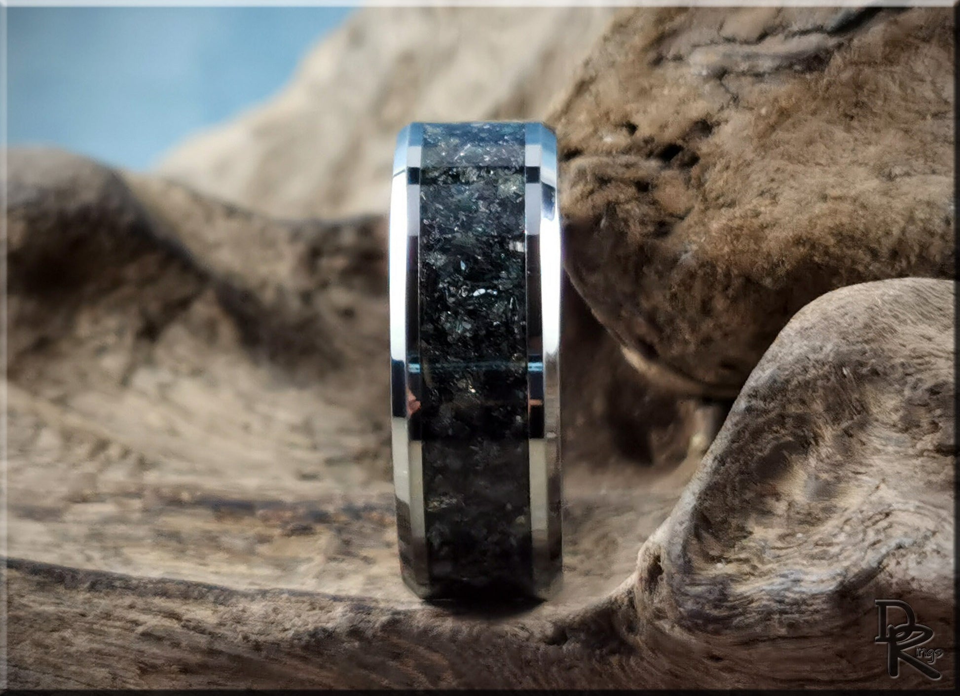 Tungsten Carbide Channel Ring w/Carborundum inlay - metal ring