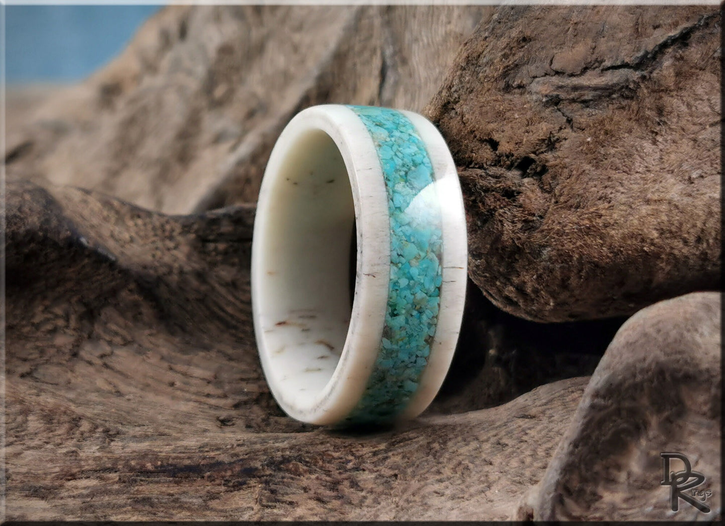 Deer Antler Channel Ring w/Kingman Turquoise inlay - antler ring