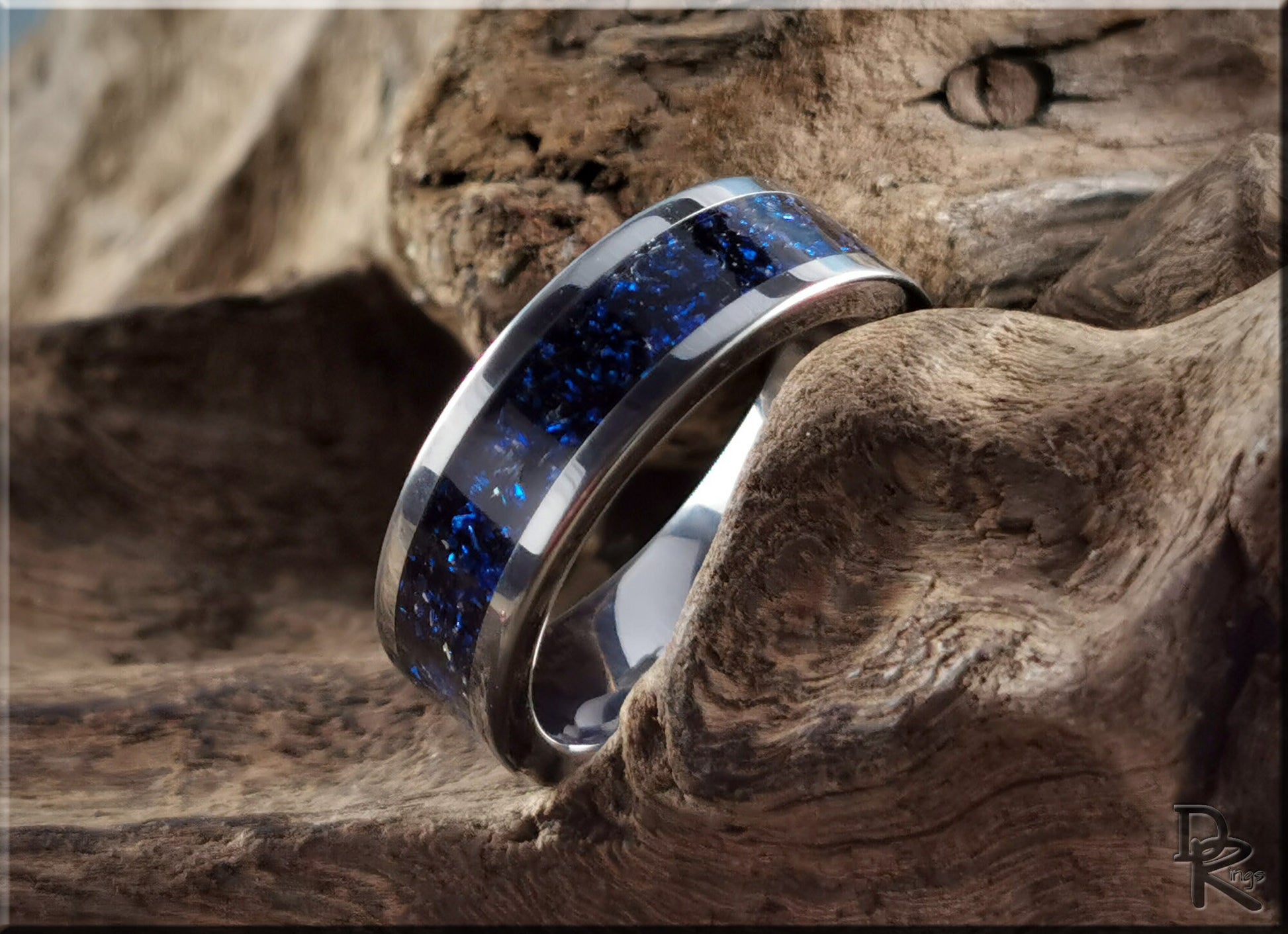 Super Titanium Channel Ring w/Cobalt German Glass inlay - metal ring