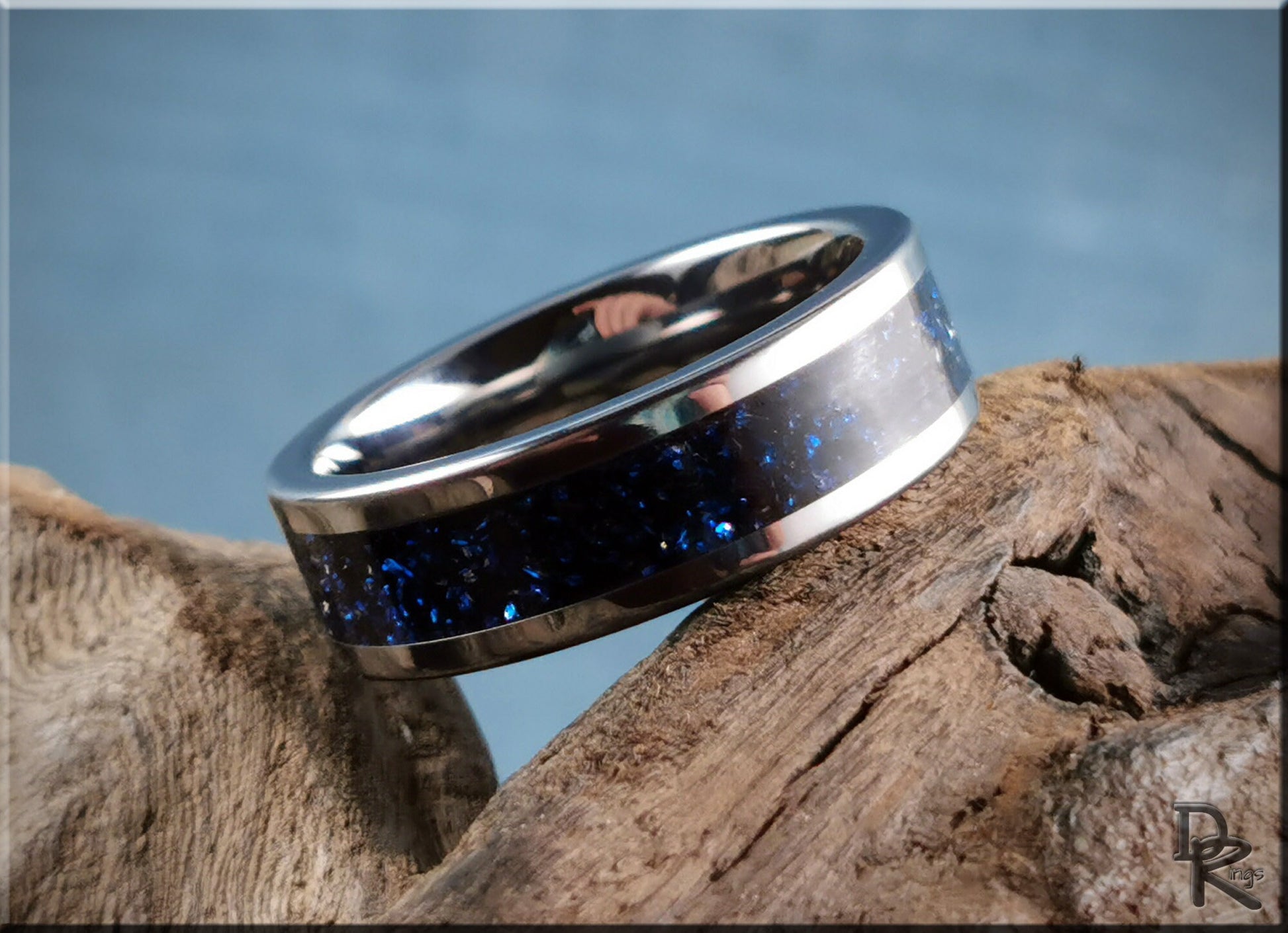 Super Titanium Channel Ring w/Cobalt German Glass inlay - metal ring