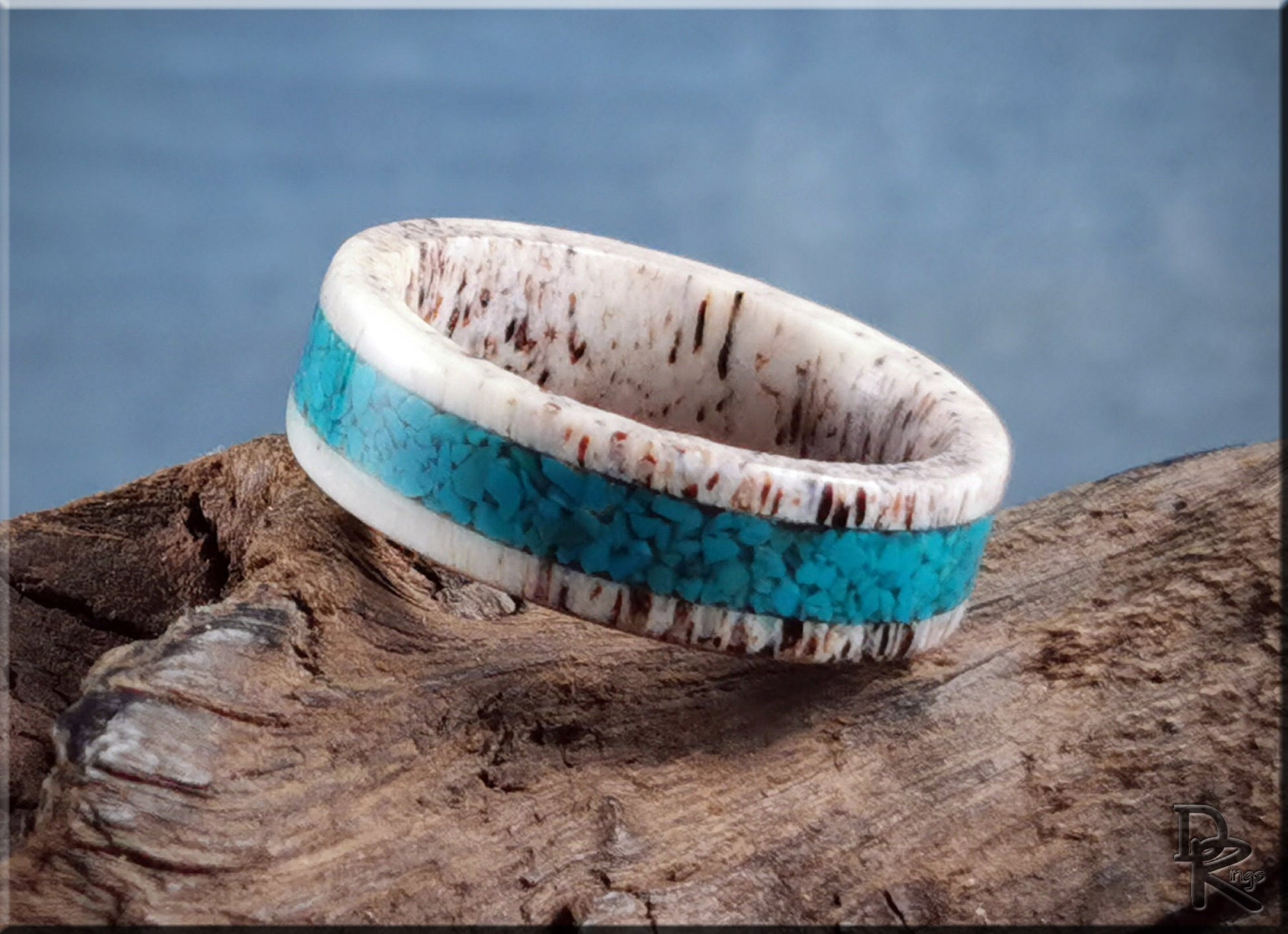 Deer Antler Channel Ring w/Chilean Turquoise inlay - antler ring
