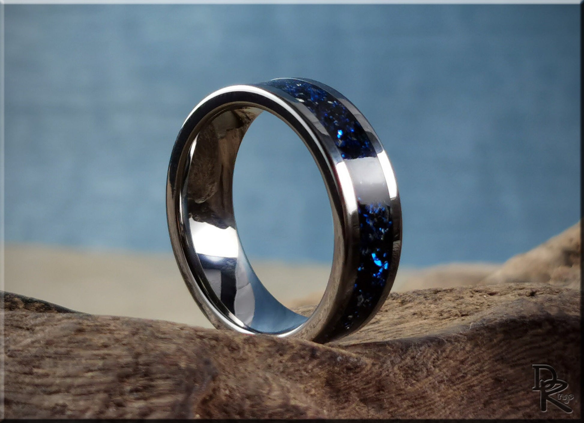 Super Titanium Channel Ring w/Cobalt German Glass inlay - metal ring