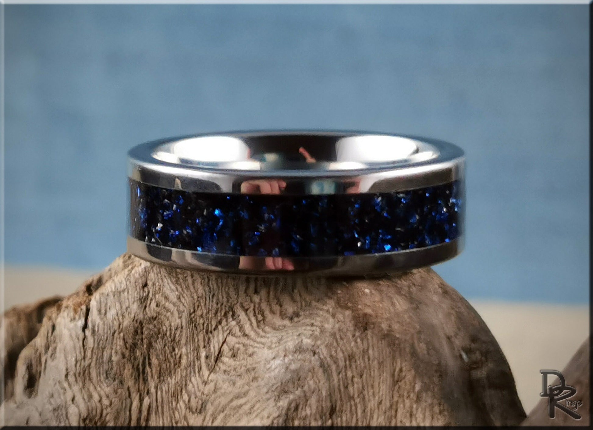 Super Titanium Channel Ring w/Cobalt German Glass inlay - metal ring