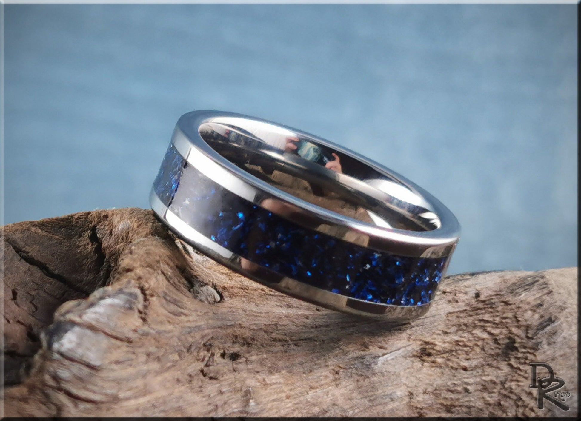 Super Titanium Channel Ring w/Cobalt German Glass inlay - metal ring