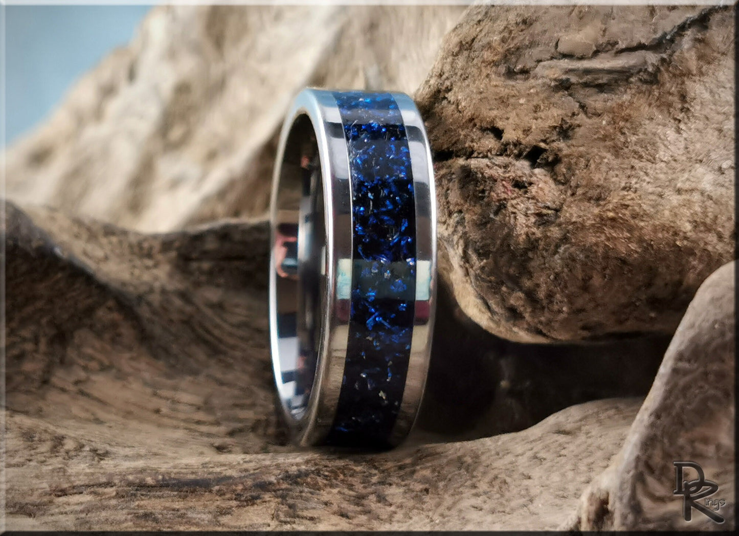 Super Titanium Channel Ring w/Cobalt German Glass inlay - metal ring